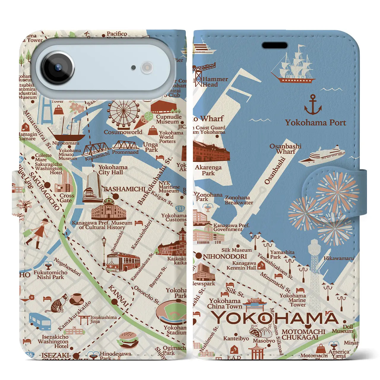 【横浜】イラストマップiPhoneケース(手帳タイプ)