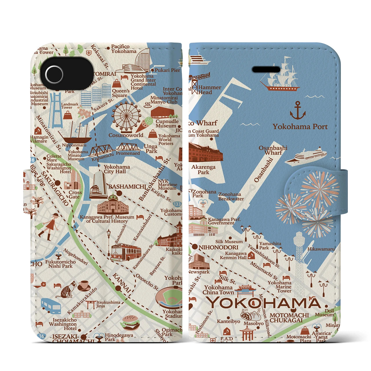 【横浜】イラストマップiPhoneケース(手帳タイプ)