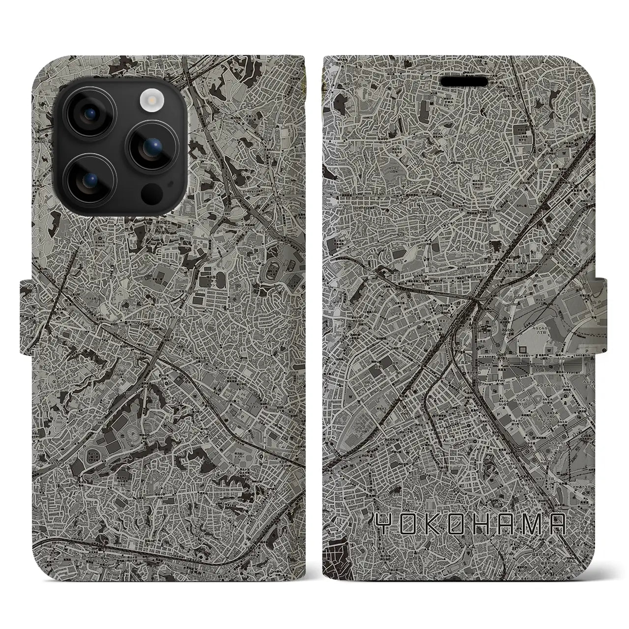 【横浜2(神奈川県)】地図柄iPhoneケース(手帳タイプ)モノトーン・iPhone 16 用