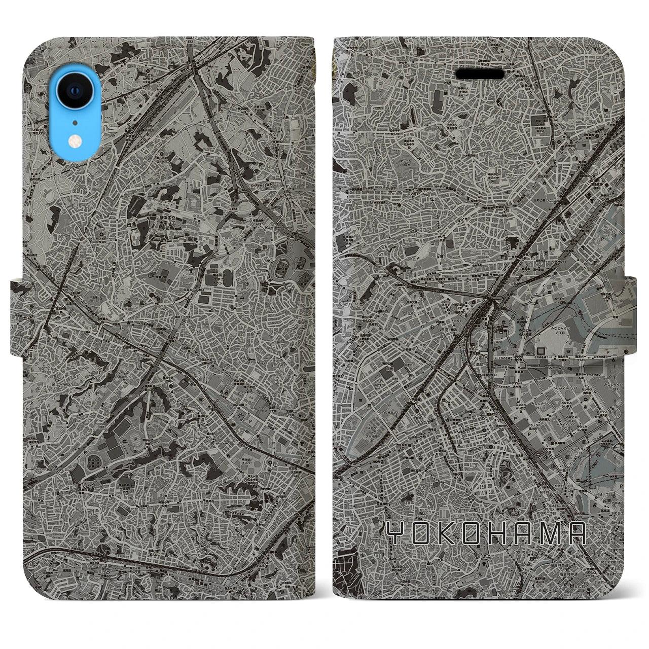 【横浜2(神奈川県)】地図柄iPhoneケース(手帳タイプ)モノトーン・iPhone XR 用