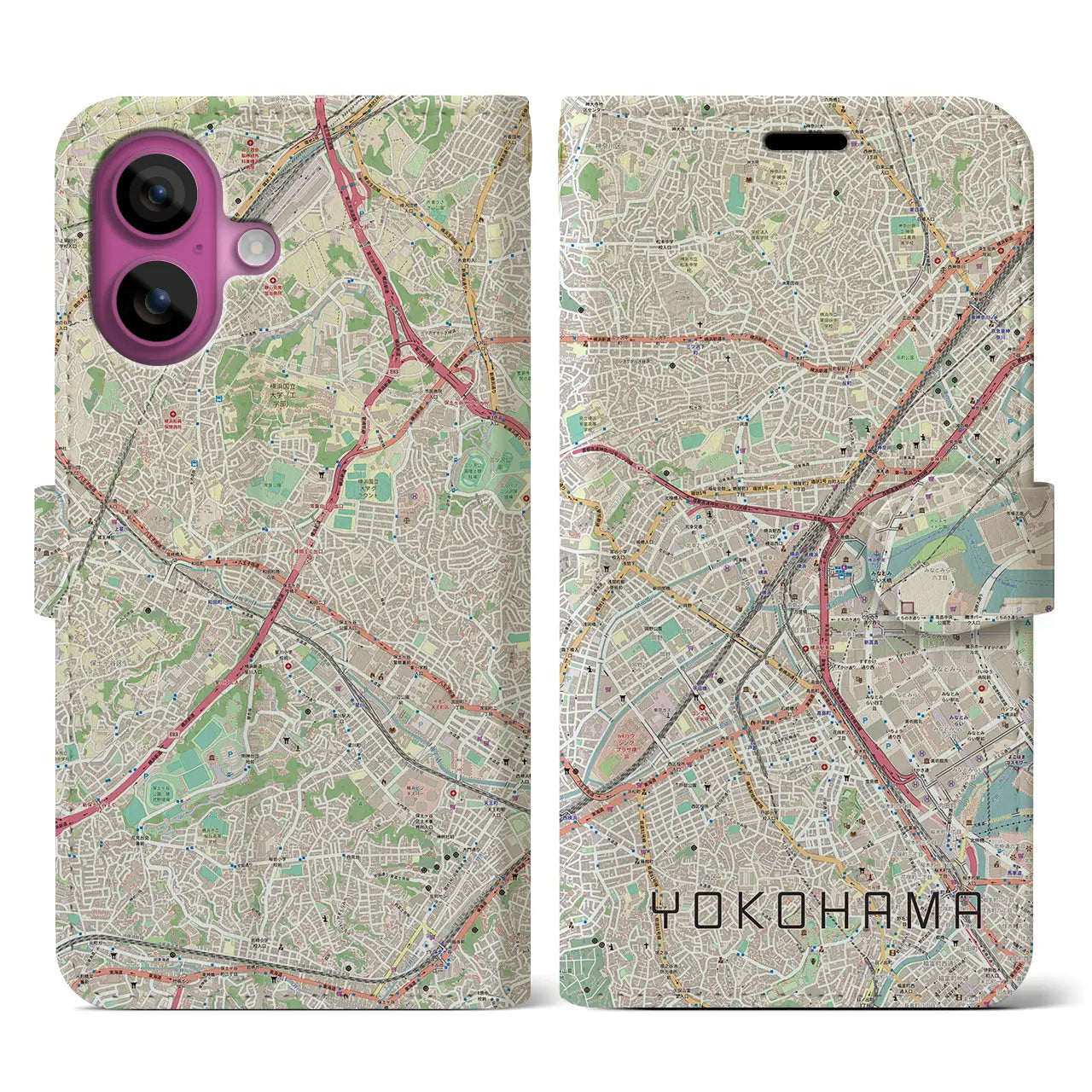 【横浜2(神奈川県)】地図柄iPhoneケース(手帳タイプ)ナチュラル・iPhone 16 Pro 用