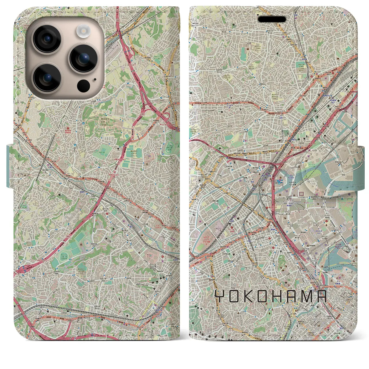 【横浜2(神奈川県)】地図柄iPhoneケース(手帳タイプ)ナチュラル・iPhone 16 Plus 用