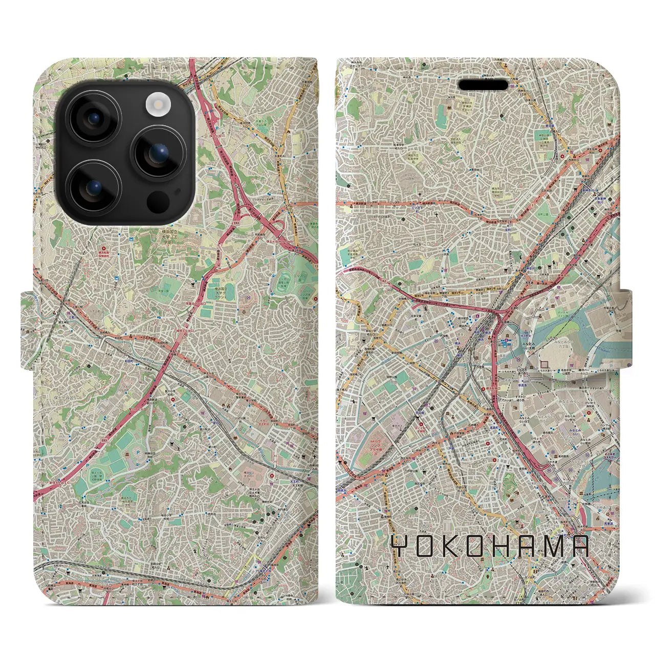 【横浜2(神奈川県)】地図柄iPhoneケース(手帳タイプ)ナチュラル・iPhone 16 用