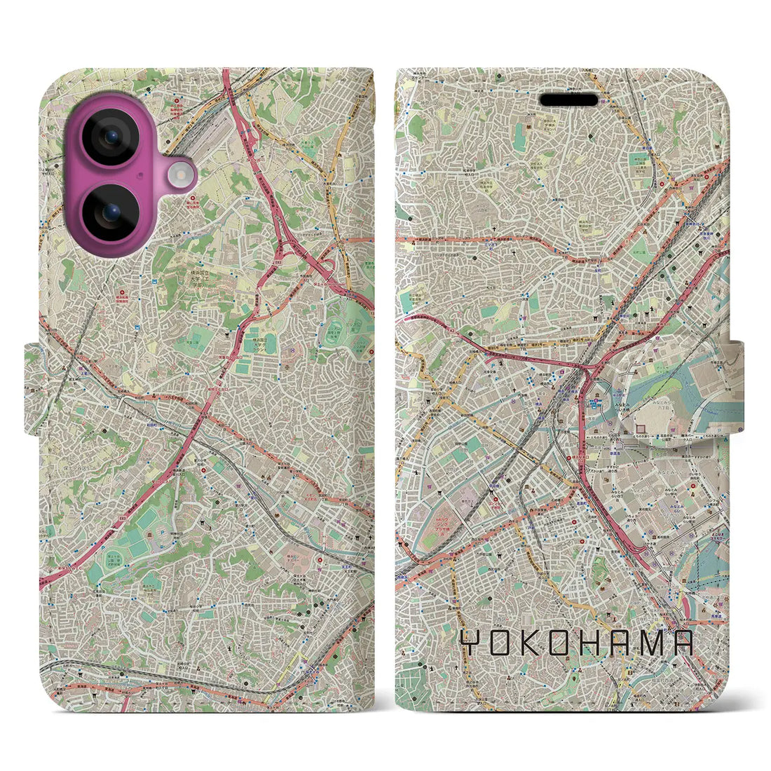 【横浜2(神奈川県)】地図柄iPhoneケース(手帳タイプ)ナチュラルiPhone 16 用<アウトレット>