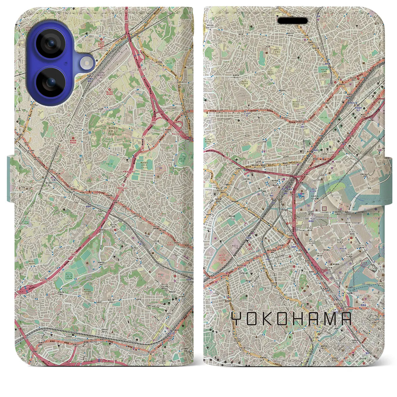 【横浜2(神奈川県)】地図柄iPhoneケース(手帳タイプ)ナチュラル・iPhone 16 Pro Max 用