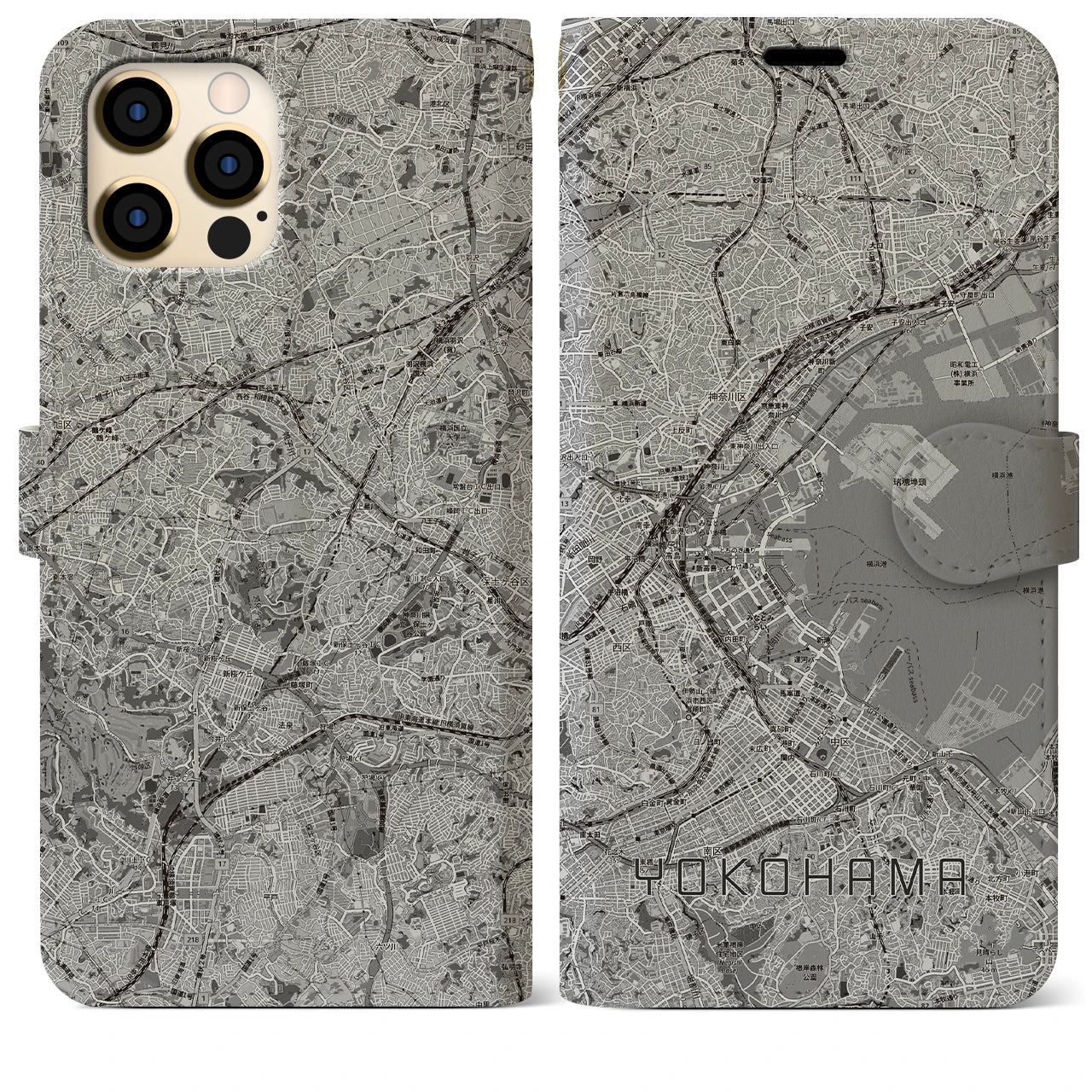 【横浜3(神奈川県)】地図柄iPhoneケース(手帳タイプ)