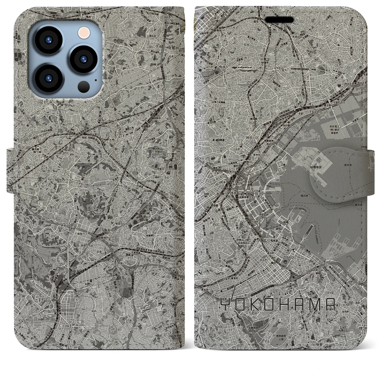 【横浜3(神奈川県)】地図柄iPhoneケース(手帳タイプ)