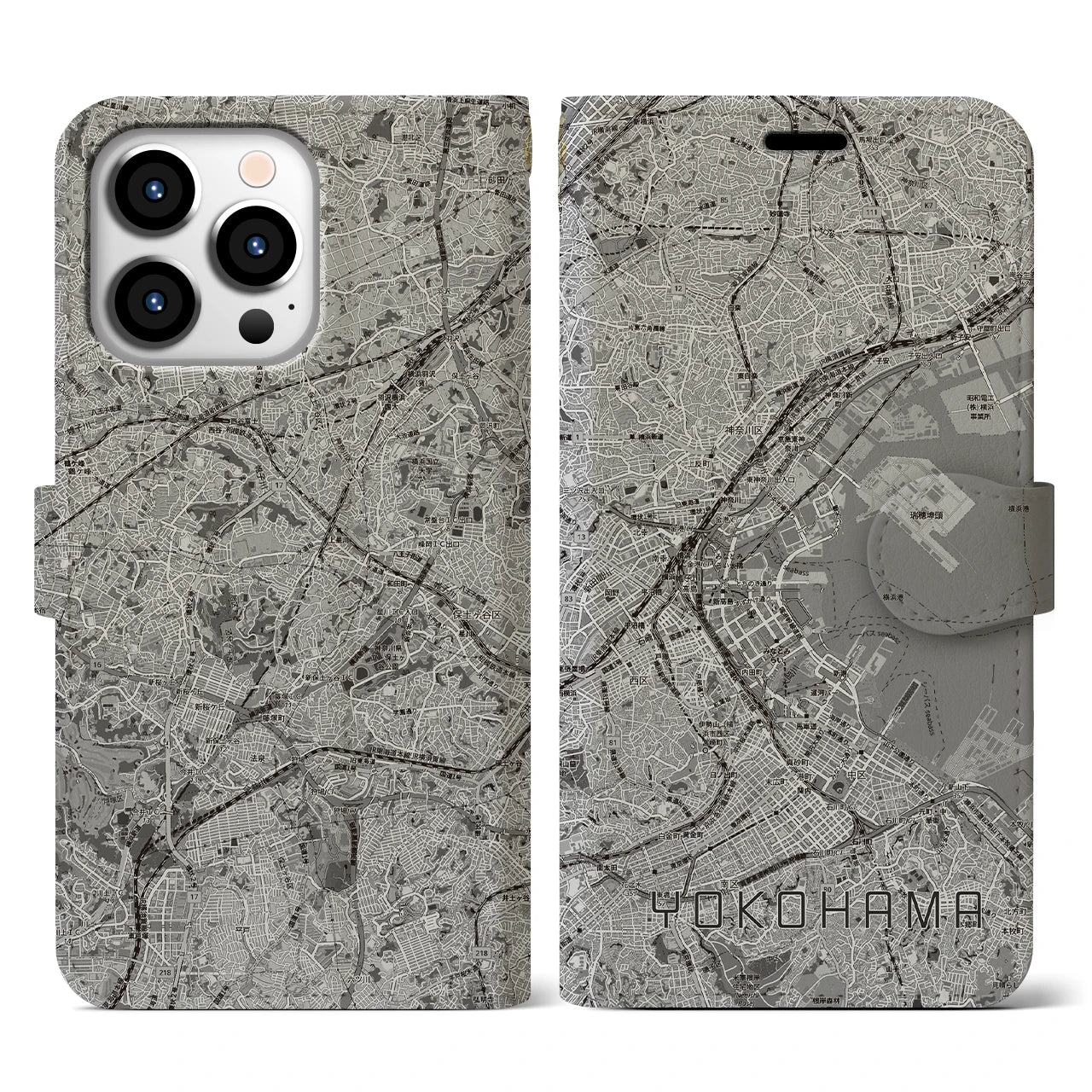 【横浜3(神奈川県)】地図柄iPhoneケース(手帳タイプ)