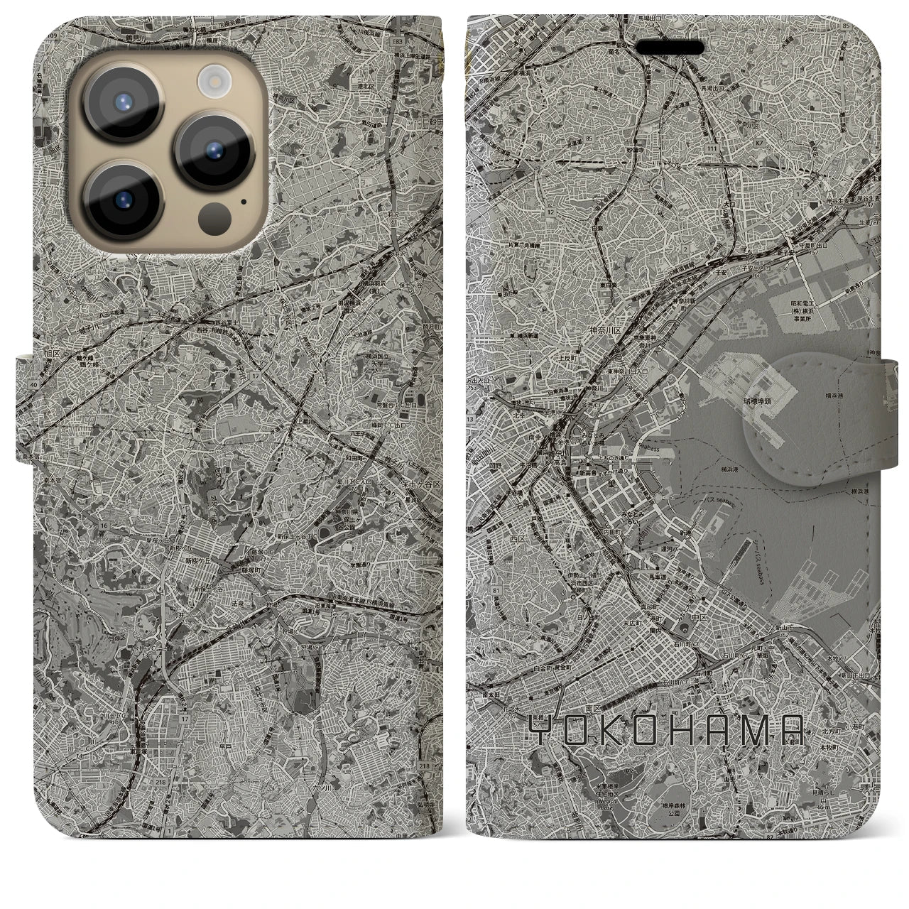 【横浜3(神奈川県)】地図柄iPhoneケース(手帳タイプ)