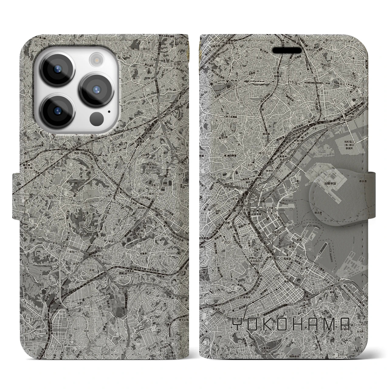 【横浜3(神奈川県)】地図柄iPhoneケース(手帳タイプ)