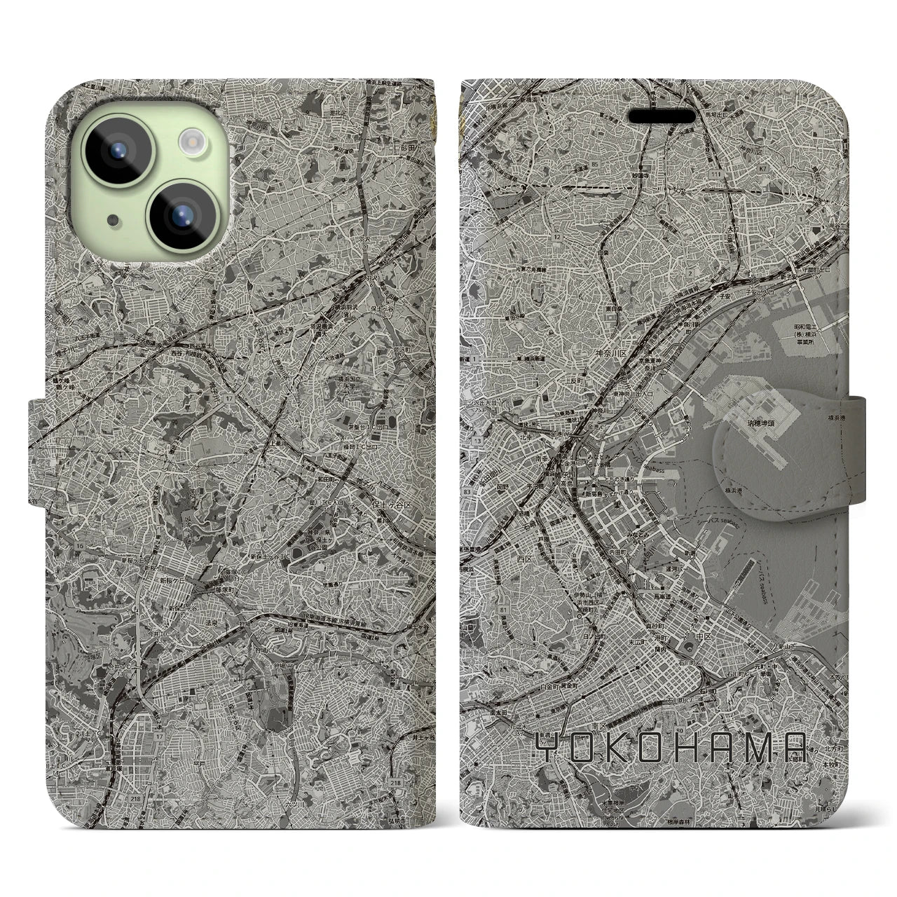 【横浜3(神奈川県)】地図柄iPhoneケース(手帳タイプ)