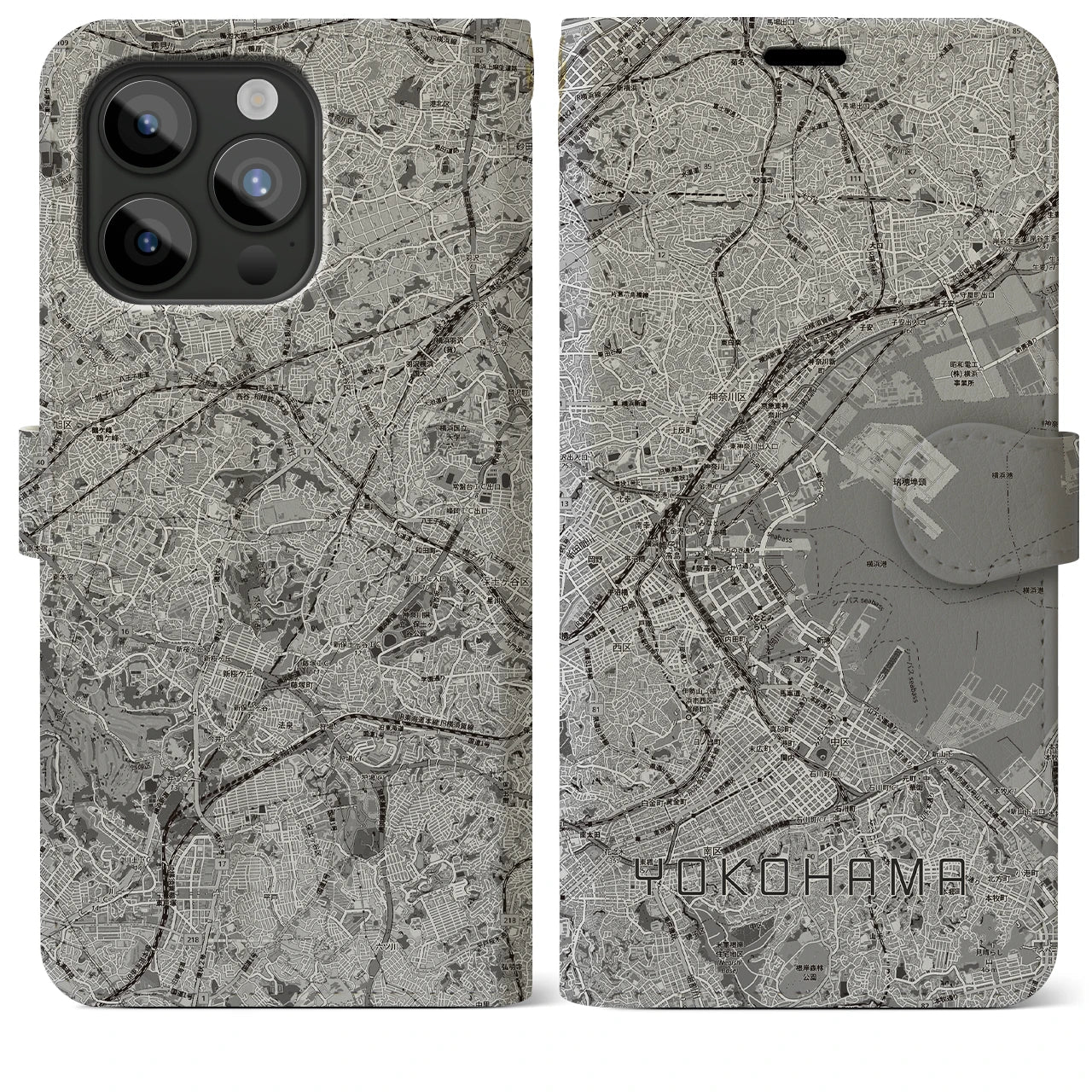 【横浜3(神奈川県)】地図柄iPhoneケース(手帳タイプ)