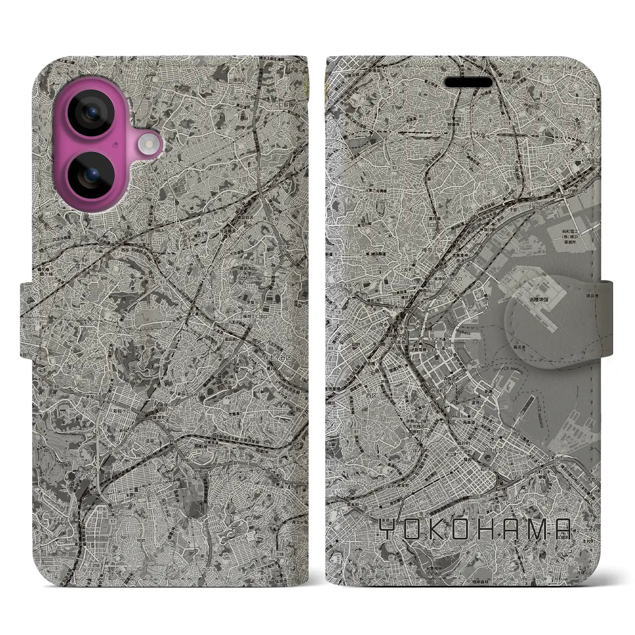 【横浜3(神奈川県)】地図柄iPhoneケース(手帳タイプ)