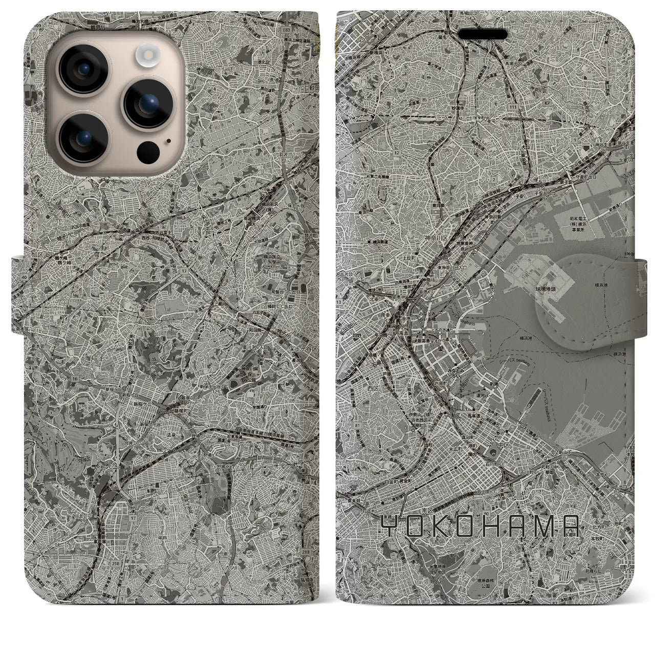 【横浜3(神奈川県)】地図柄iPhoneケース(手帳タイプ)