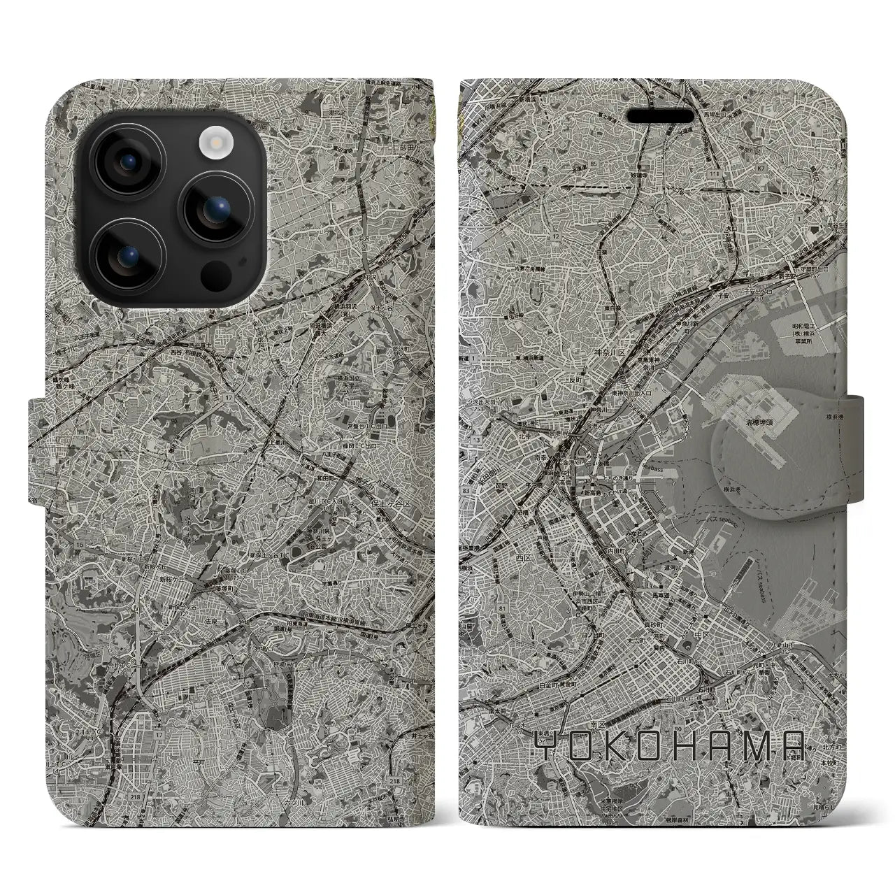 【横浜3(神奈川県)】地図柄iPhoneケース(手帳タイプ)