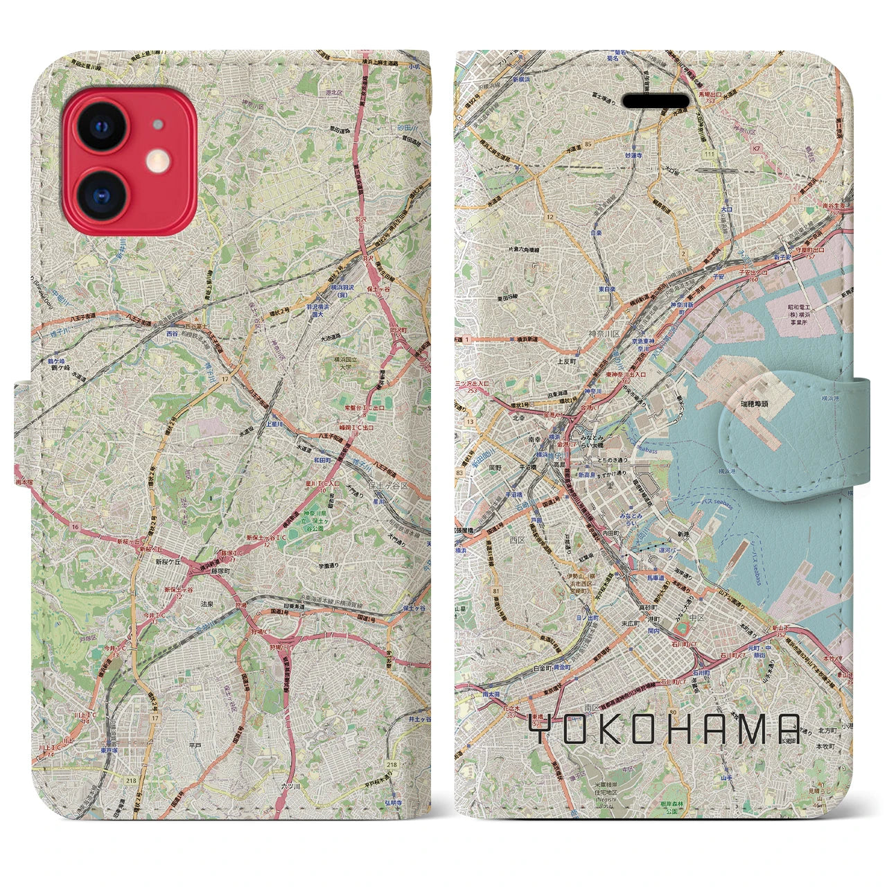 【横浜3(神奈川県)】地図柄iPhoneケース(手帳タイプ)