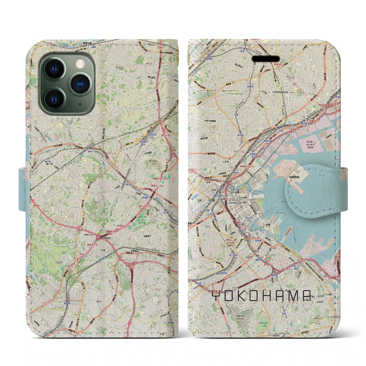 【横浜3(神奈川県)】地図柄iPhoneケース(手帳タイプ)