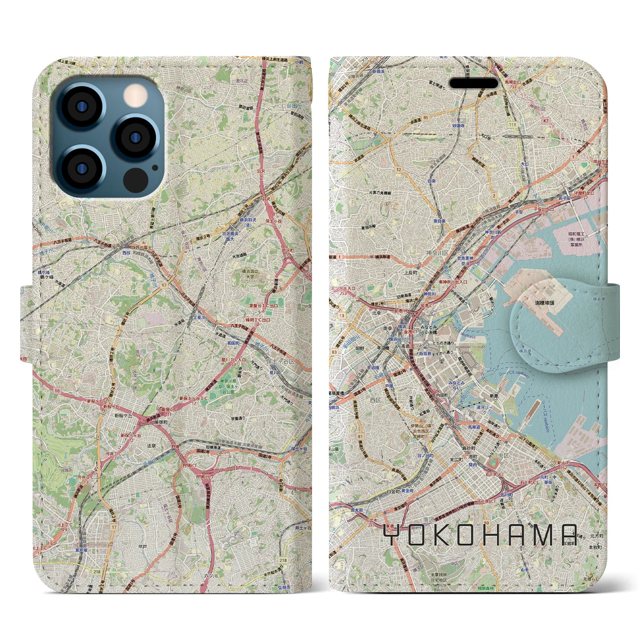 【横浜3(神奈川県)】地図柄iPhoneケース(手帳タイプ)