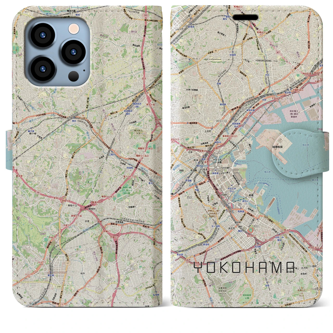 【横浜3(神奈川県)】地図柄iPhoneケース(手帳タイプ)