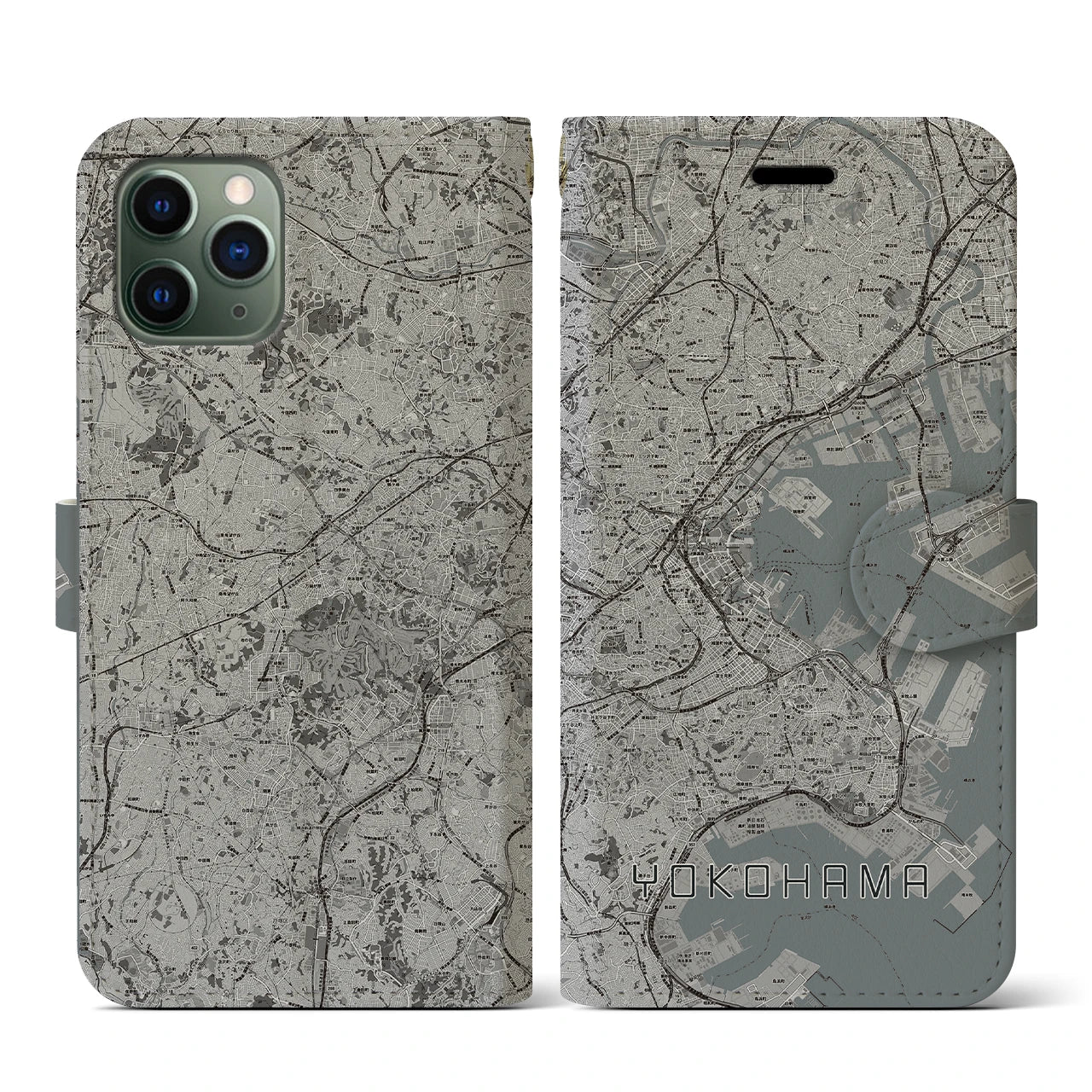 【横浜(神奈川県)】地図柄iPhoneケース(手帳タイプ)モノトーン・iPhone 11 Pro 用