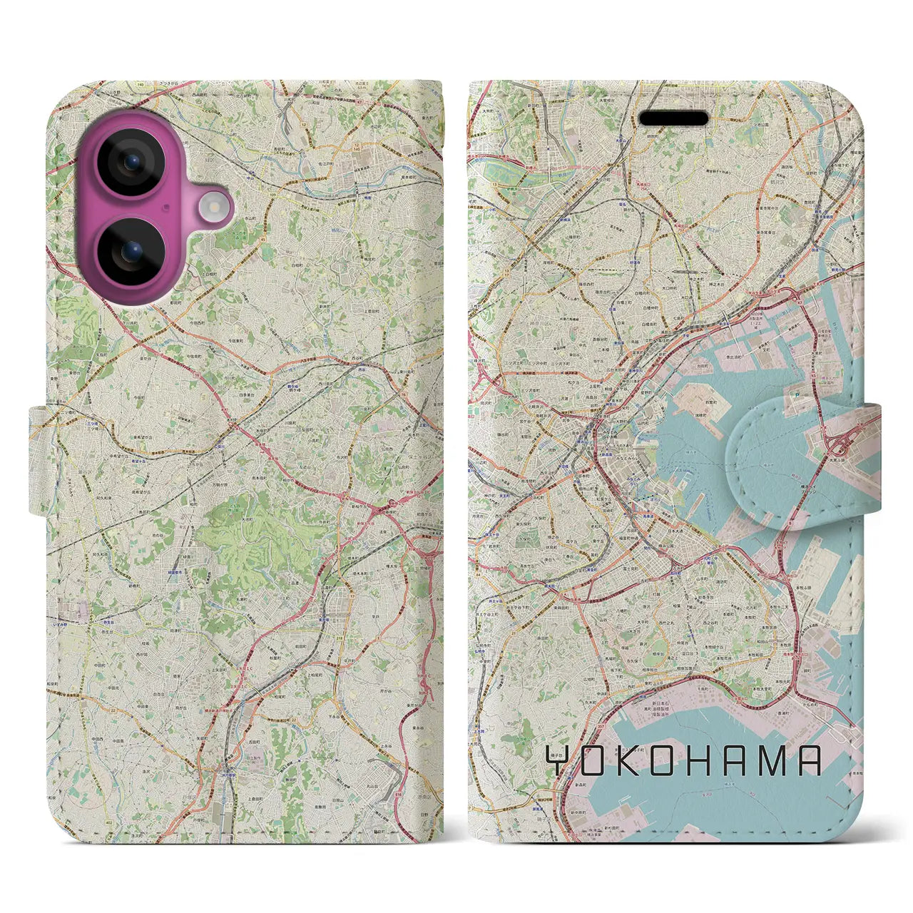 【横浜(神奈川県)】地図柄iPhoneケース(手帳タイプ)ナチュラル・iPhone 16 Pro 用