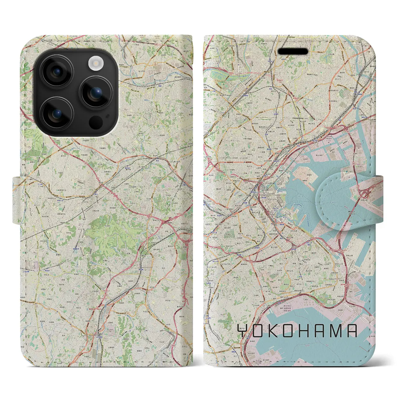 【横浜(神奈川県)】地図柄iPhoneケース(手帳タイプ)ナチュラル・iPhone 16 用