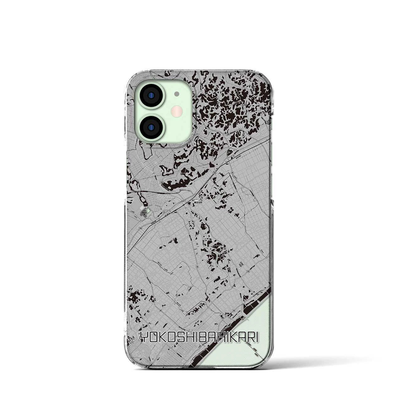 【横芝光(千葉県)】地図柄iPhoneケース(クリアタイプ)モノトーン・iPhone 12 mini 用