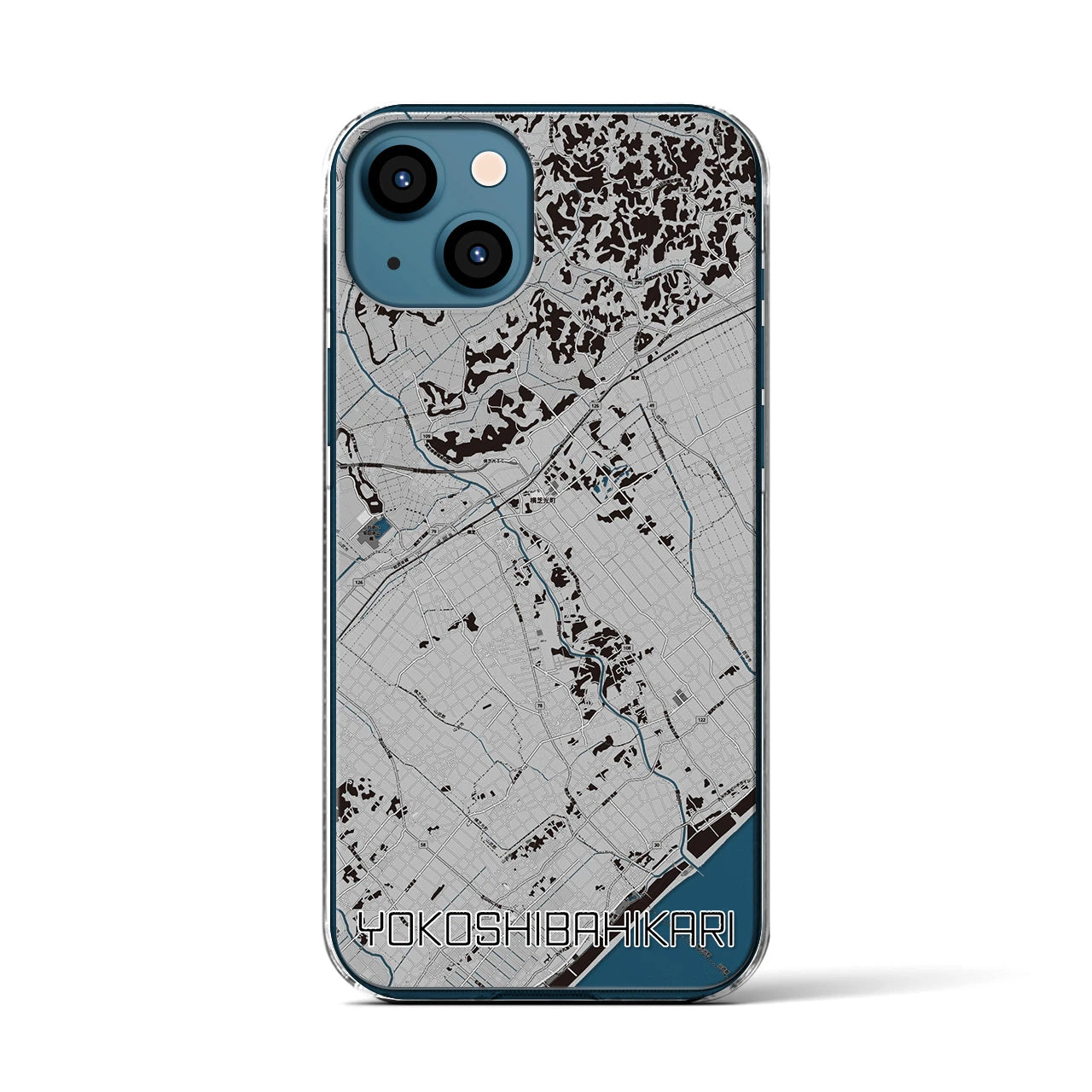 【横芝光(千葉県)】地図柄iPhoneケース(クリアタイプ)モノトーン・iPhone 13 用