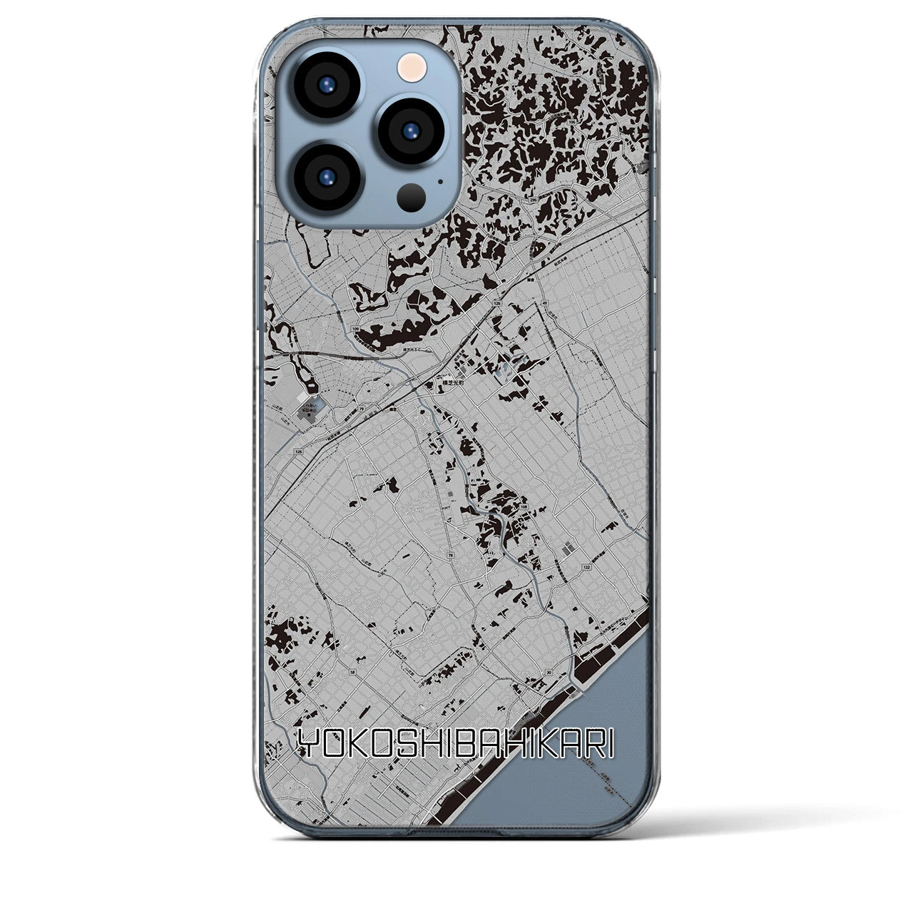 【横芝光(千葉県)】地図柄iPhoneケース(クリアタイプ)モノトーン・iPhone 13 Pro Max 用