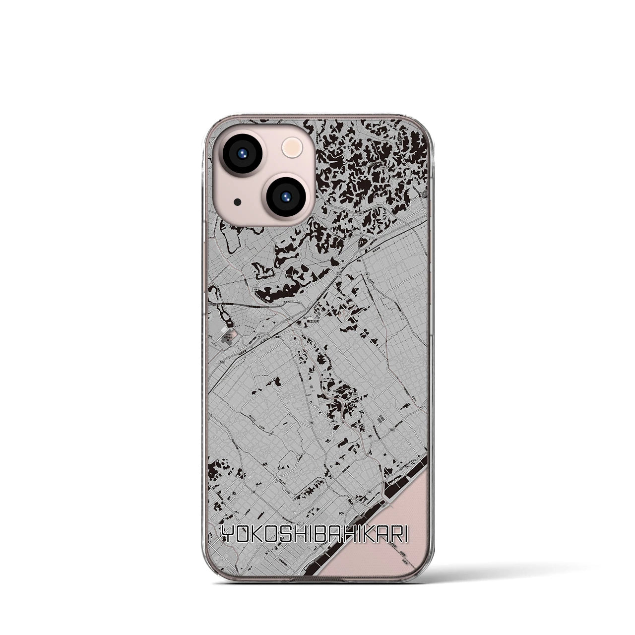 【横芝光(千葉県)】地図柄iPhoneケース(クリアタイプ)モノトーン・iPhone 13 mini 用
