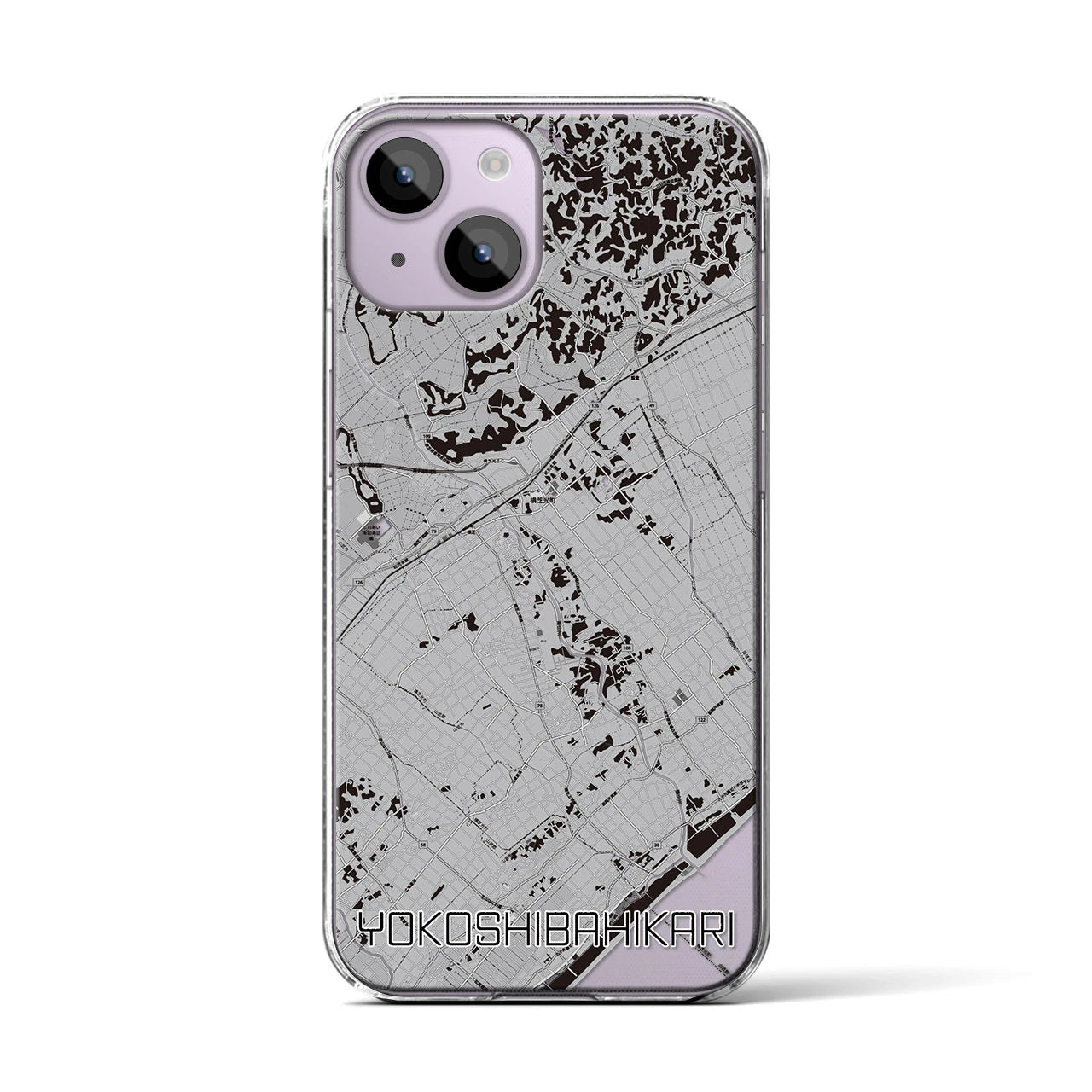 【横芝光(千葉県)】地図柄iPhoneケース(クリアタイプ)モノトーン・iPhone 14 用