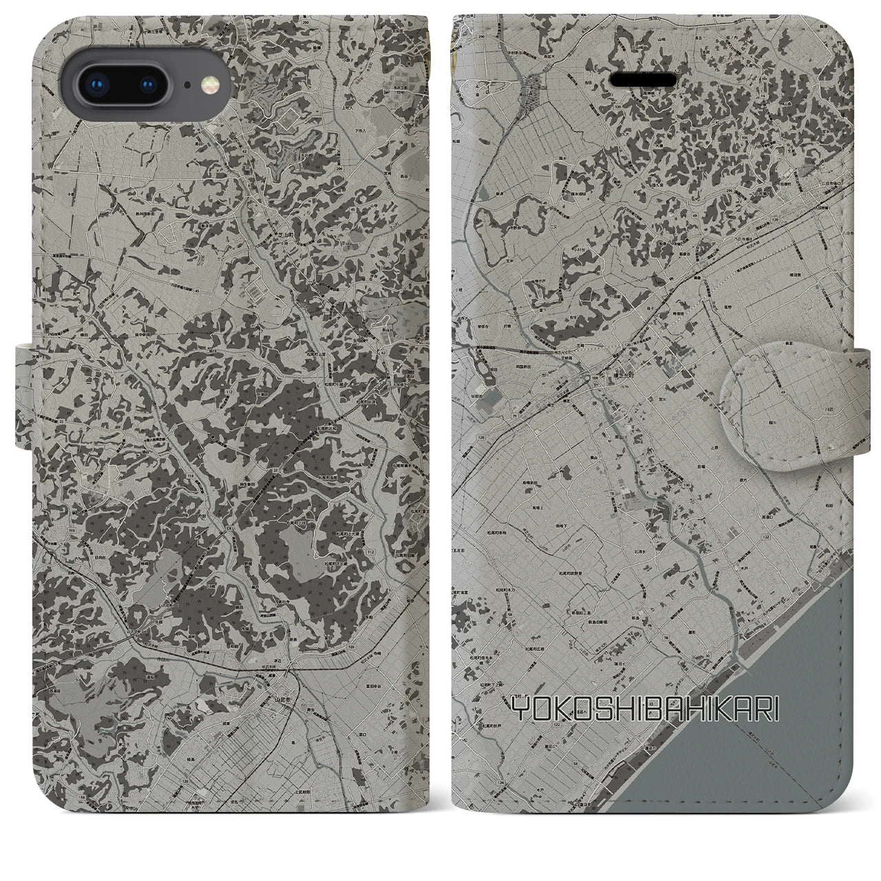 【横芝光(千葉県)】地図柄iPhoneケース(手帳タイプ)モノトーン・iPhone 8Plus /7Plus / 6sPlus / 6Plus 用