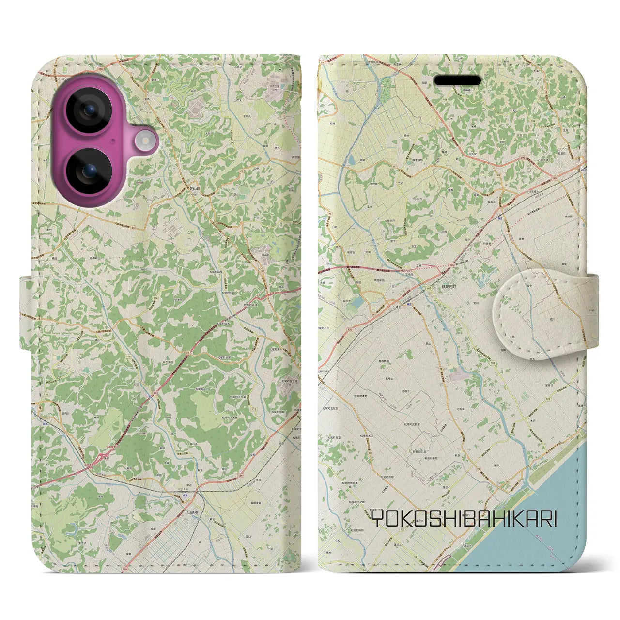 【横芝光(千葉県)】地図柄iPhoneケース(手帳タイプ)