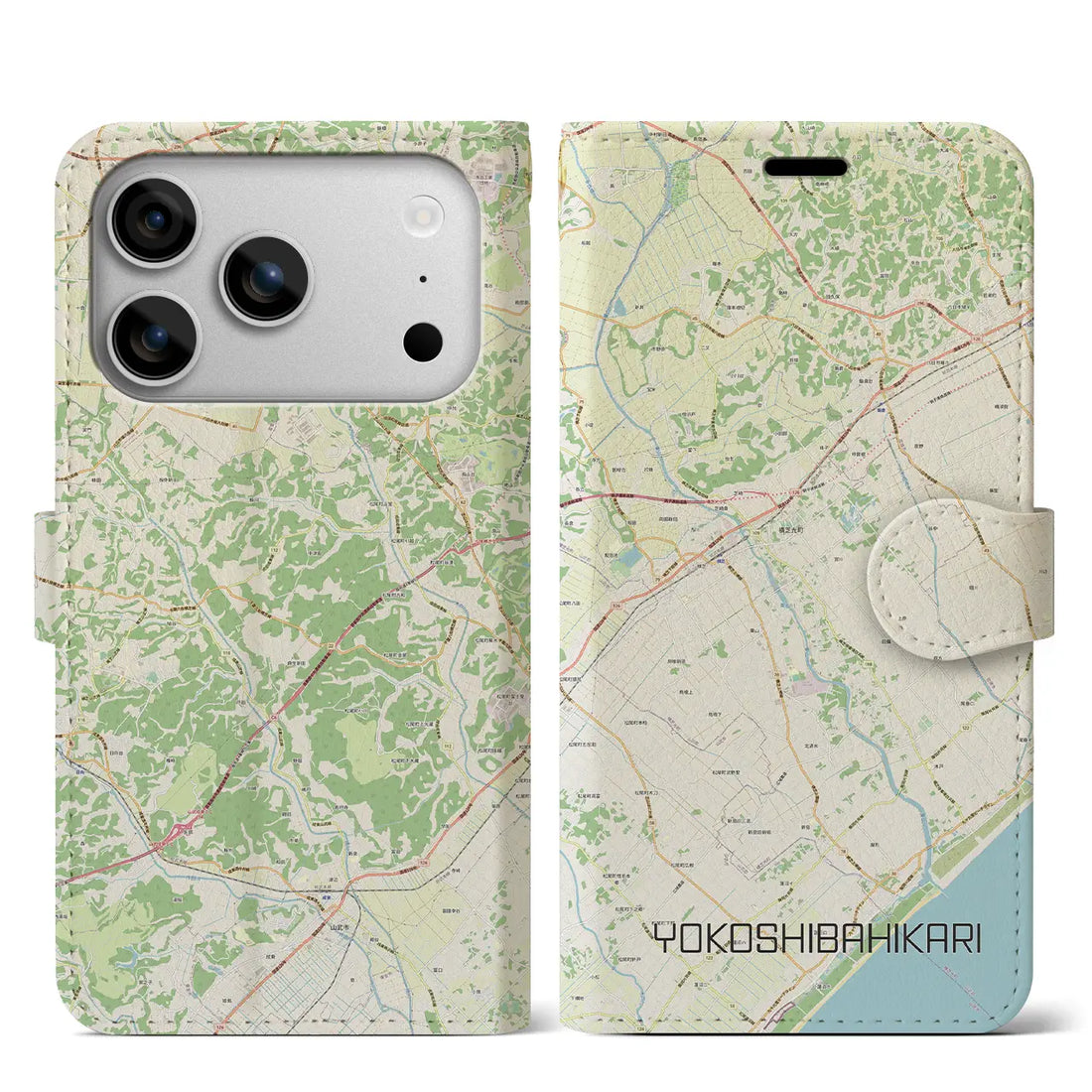【横芝光(千葉県)】地図柄iPhoneケース(手帳タイプ)モノトーン・iPhone 17 Pro Max 用