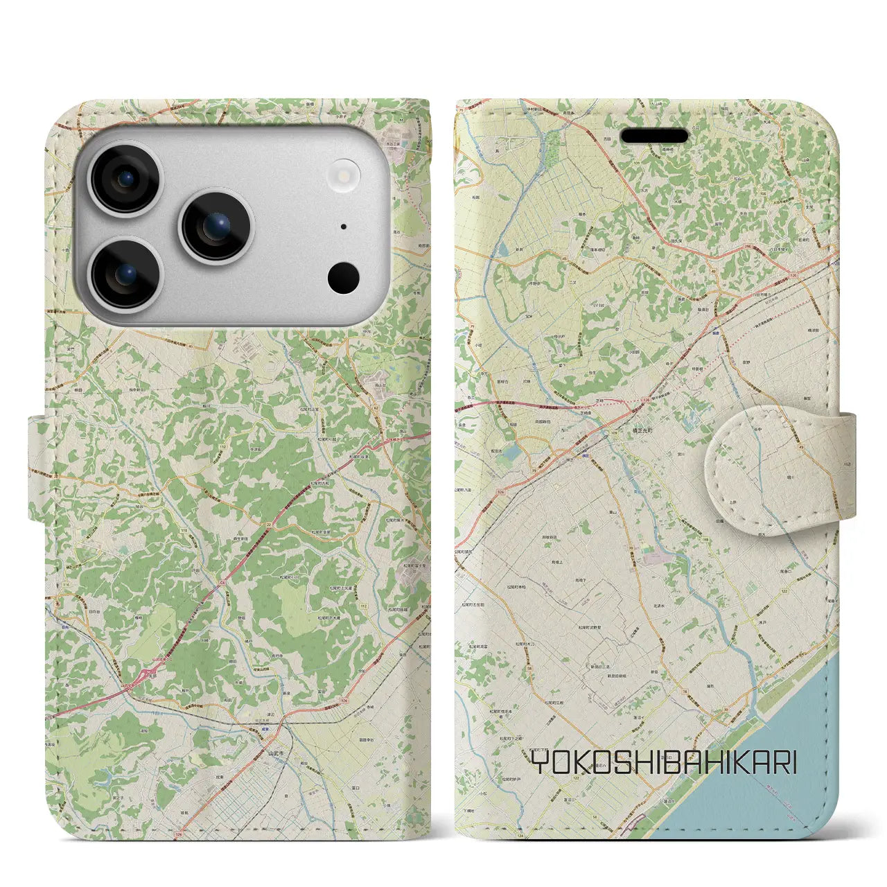 【横芝光(千葉県)】地図柄iPhoneケース(手帳タイプ)モノトーン・iPhone 17 Pro Max 用