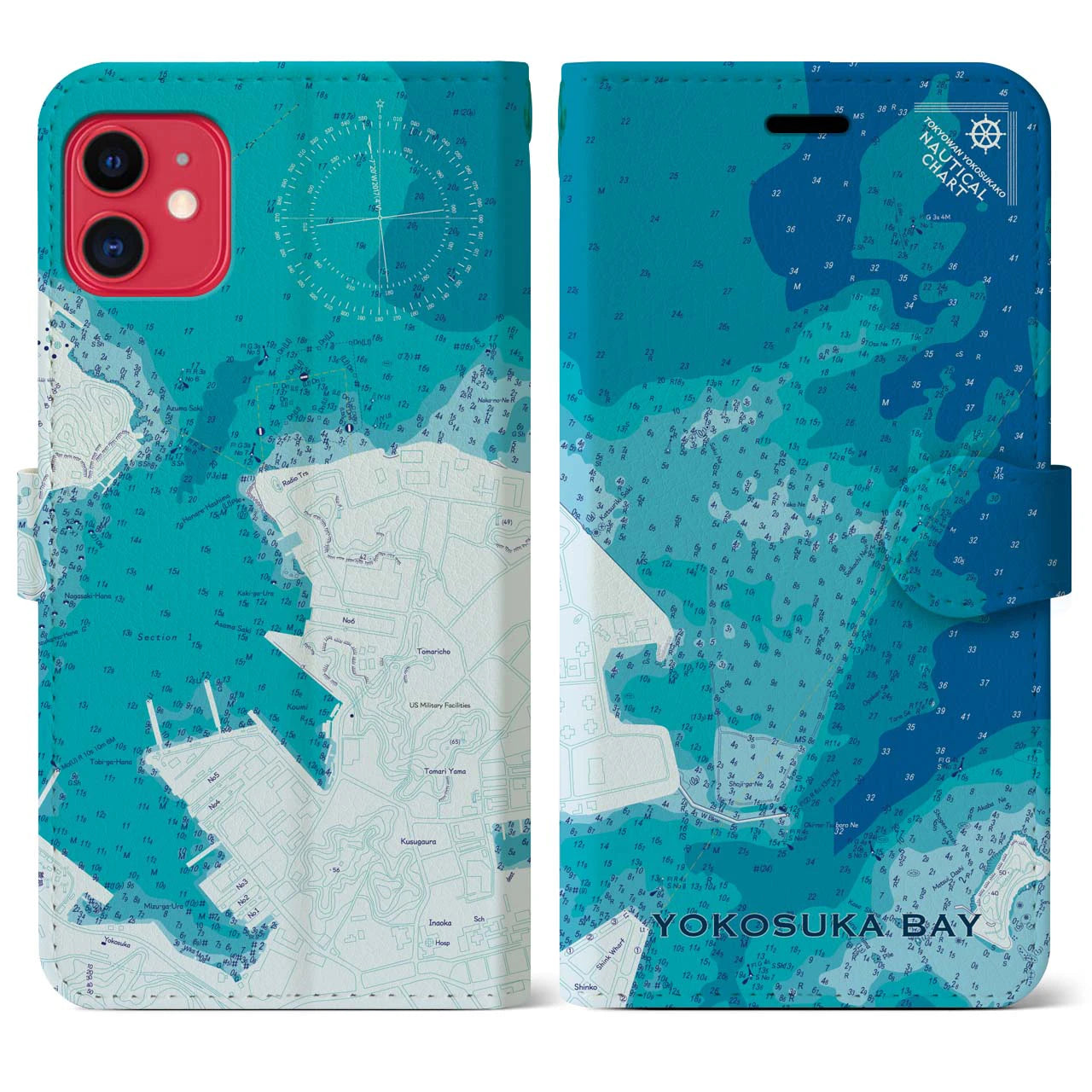 【横須賀港(神奈川県)】海図iPhoneケース(手帳タイプ)ブルー・iPhone 11 用