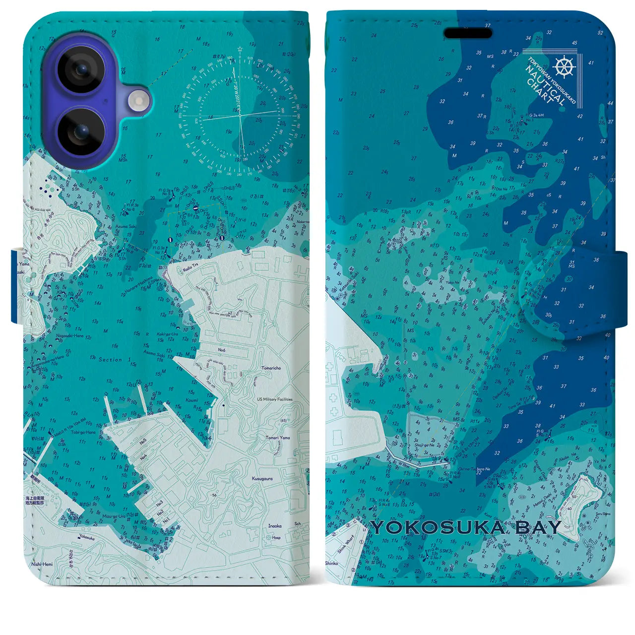 【横須賀港(神奈川県)】海図iPhoneケース(手帳タイプ)ブルー・iPhone 16 Pro Max 用