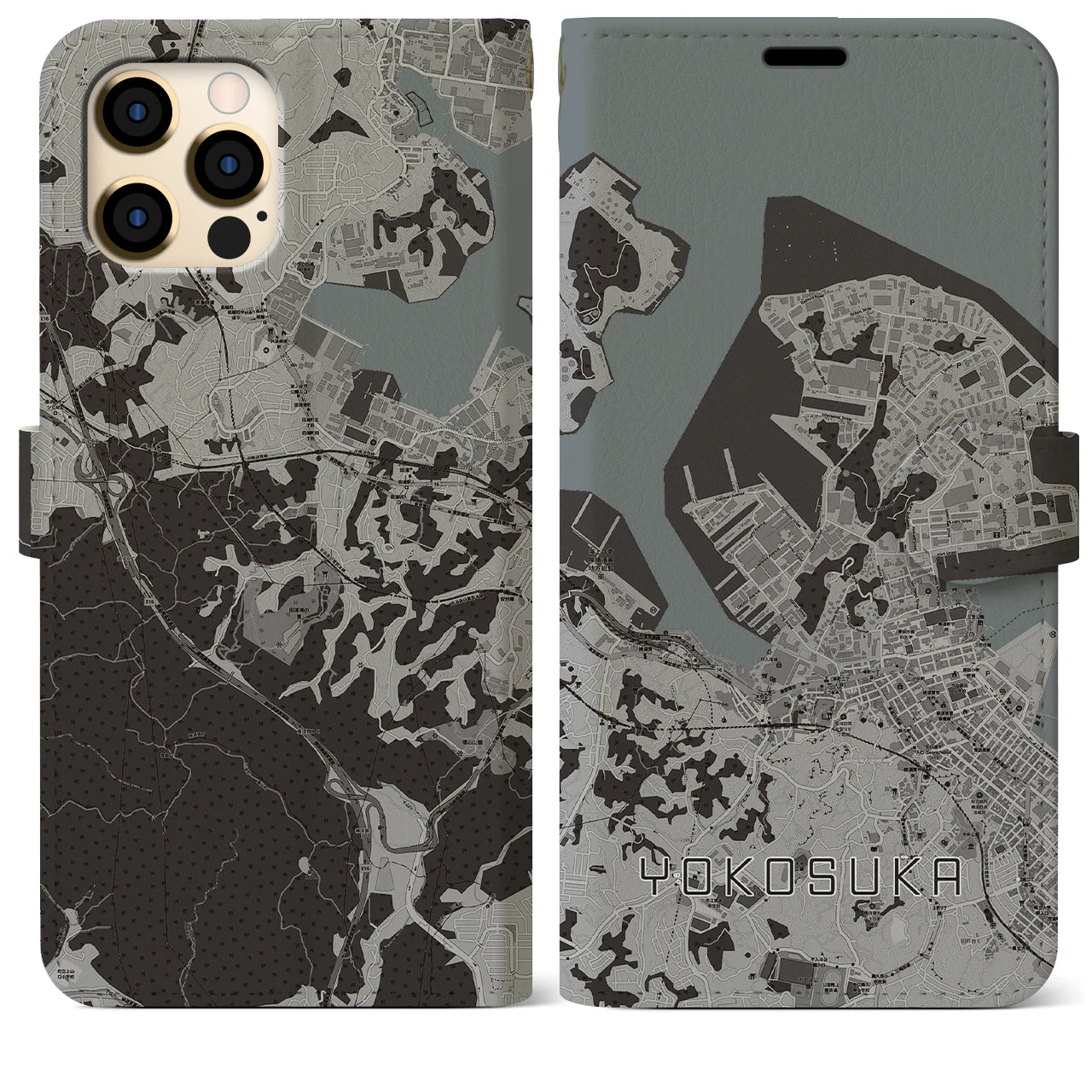 【横須賀(神奈川県)】地図柄iPhoneケース(手帳タイプ)モノトーン・iPhone 12 Pro Max 用