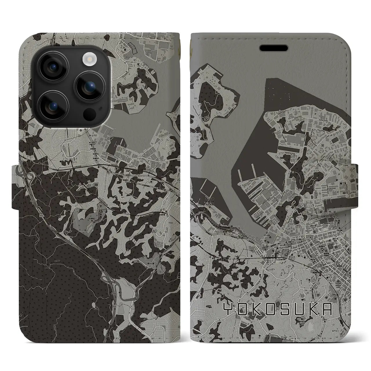 【横須賀(神奈川県)】地図柄iPhoneケース(手帳タイプ)モノトーン・iPhone 16 用