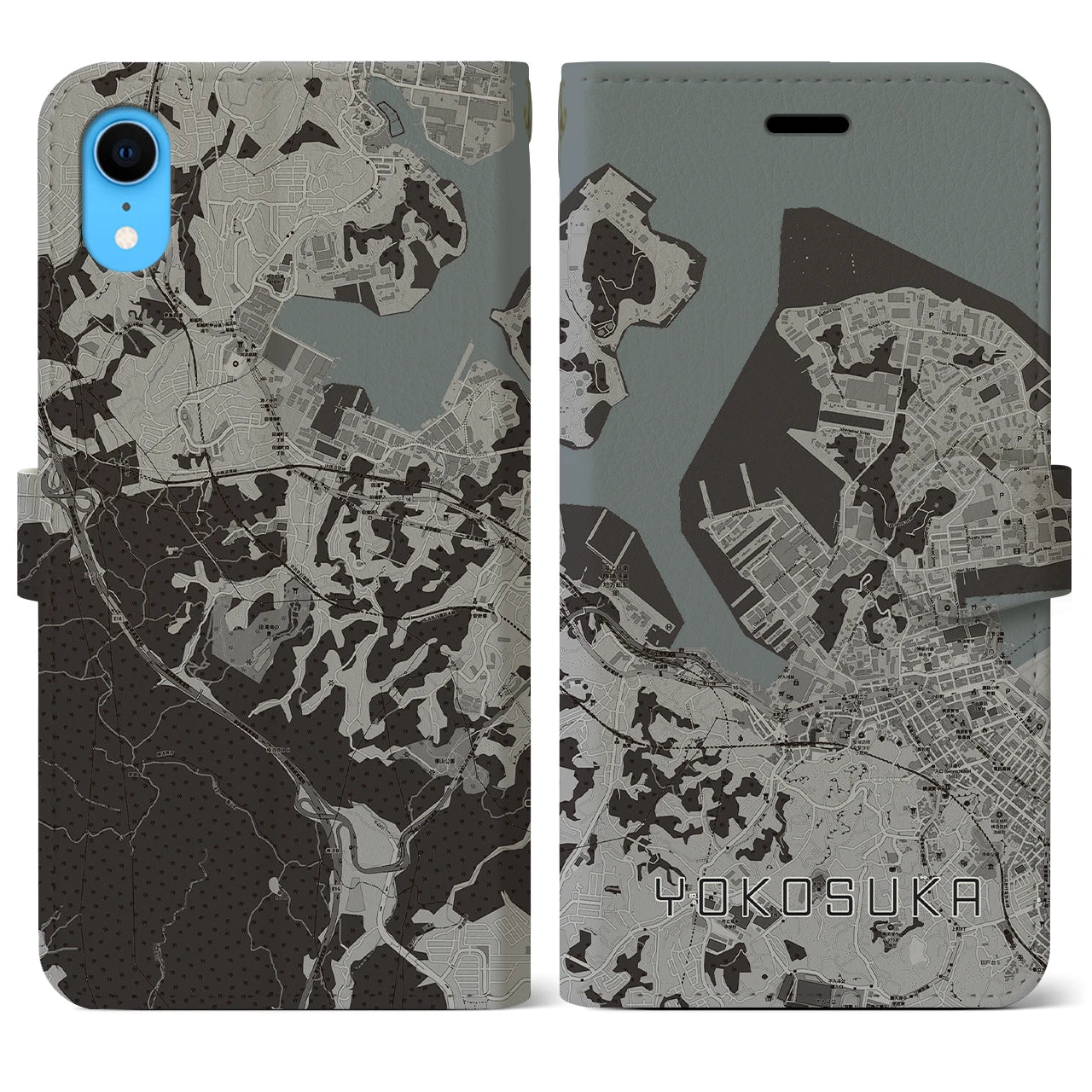 【横須賀(神奈川県)】地図柄iPhoneケース(手帳タイプ)モノトーン・iPhone XR 用