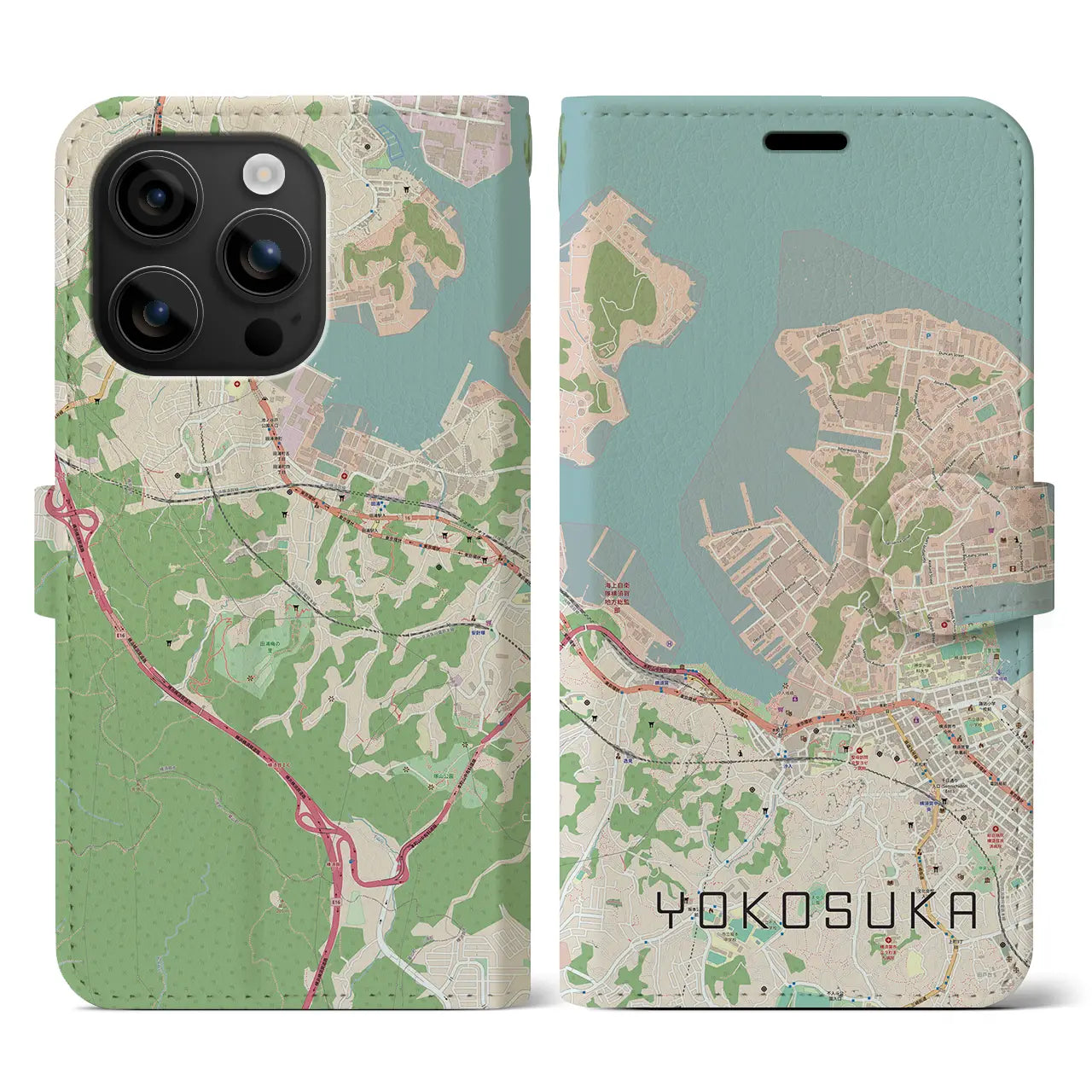 【横須賀(神奈川県)】地図柄iPhoneケース(手帳タイプ)ナチュラル・iPhone 16 用