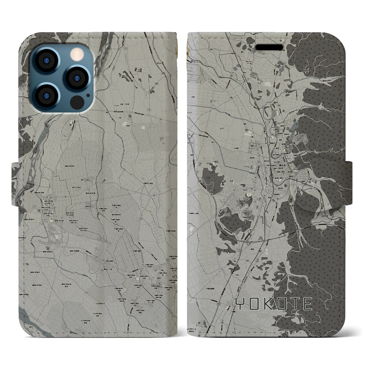 【横手(秋田県)】地図柄iPhoneケース(手帳タイプ)