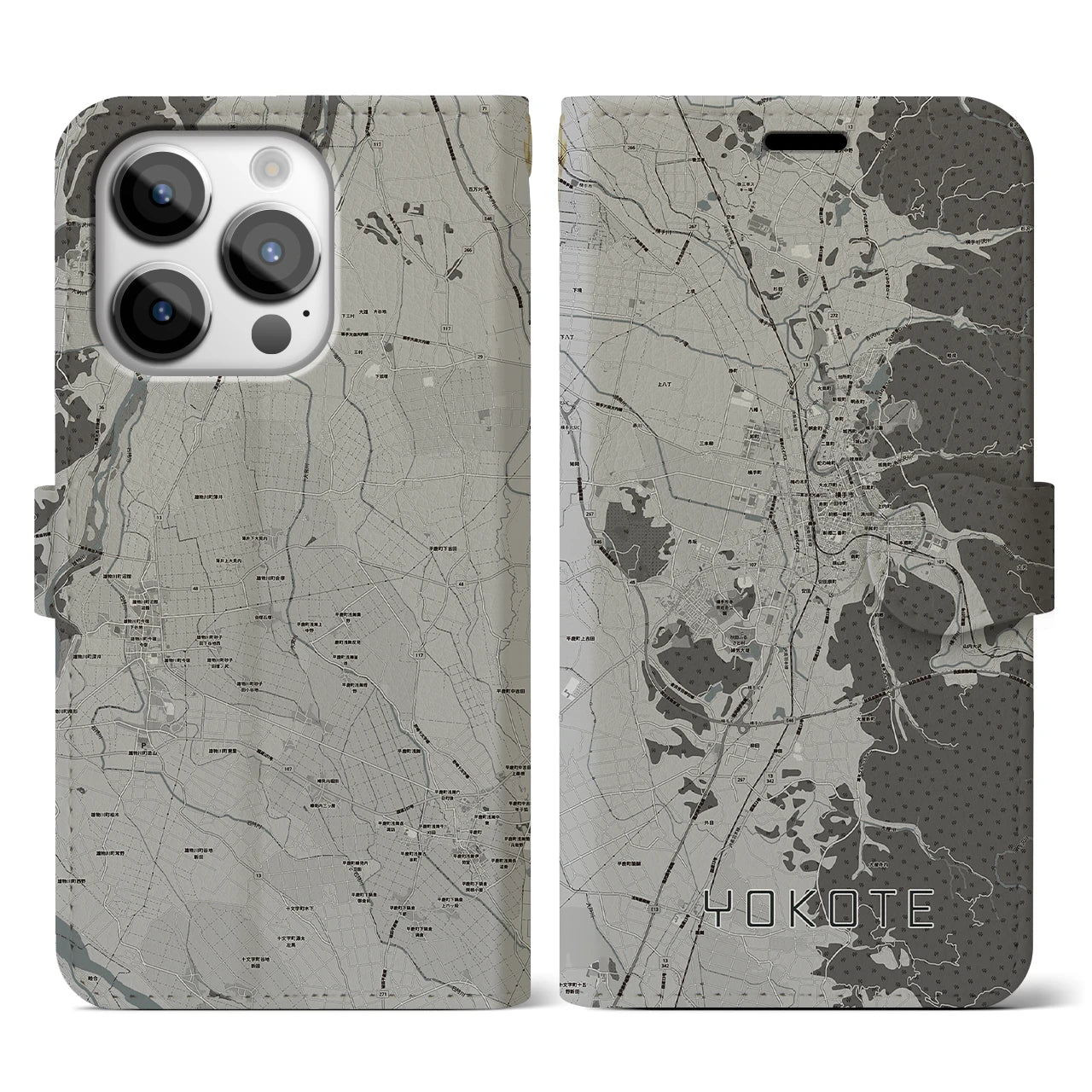 【横手(秋田県)】地図柄iPhoneケース(手帳タイプ)