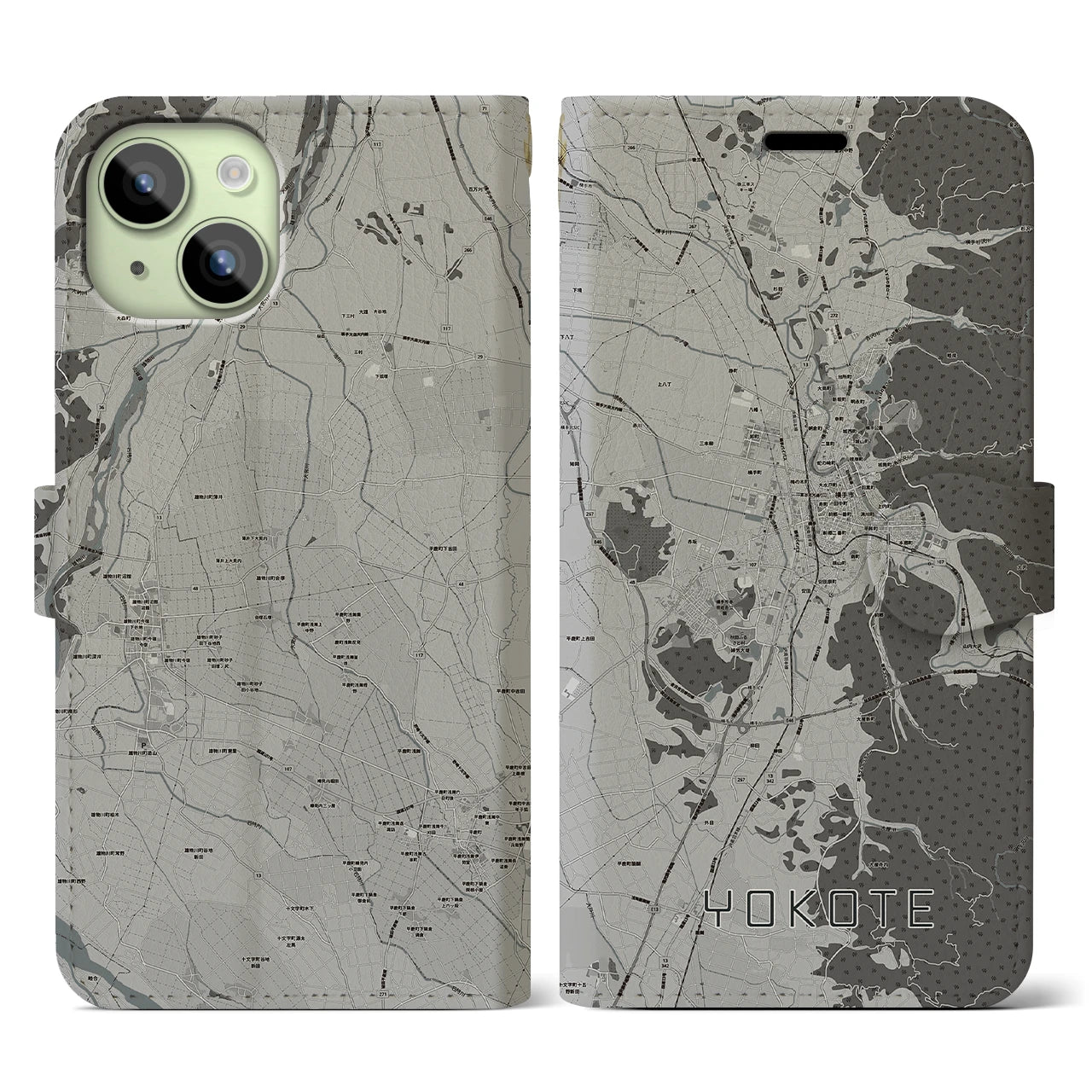 【横手(秋田県)】地図柄iPhoneケース(手帳タイプ)