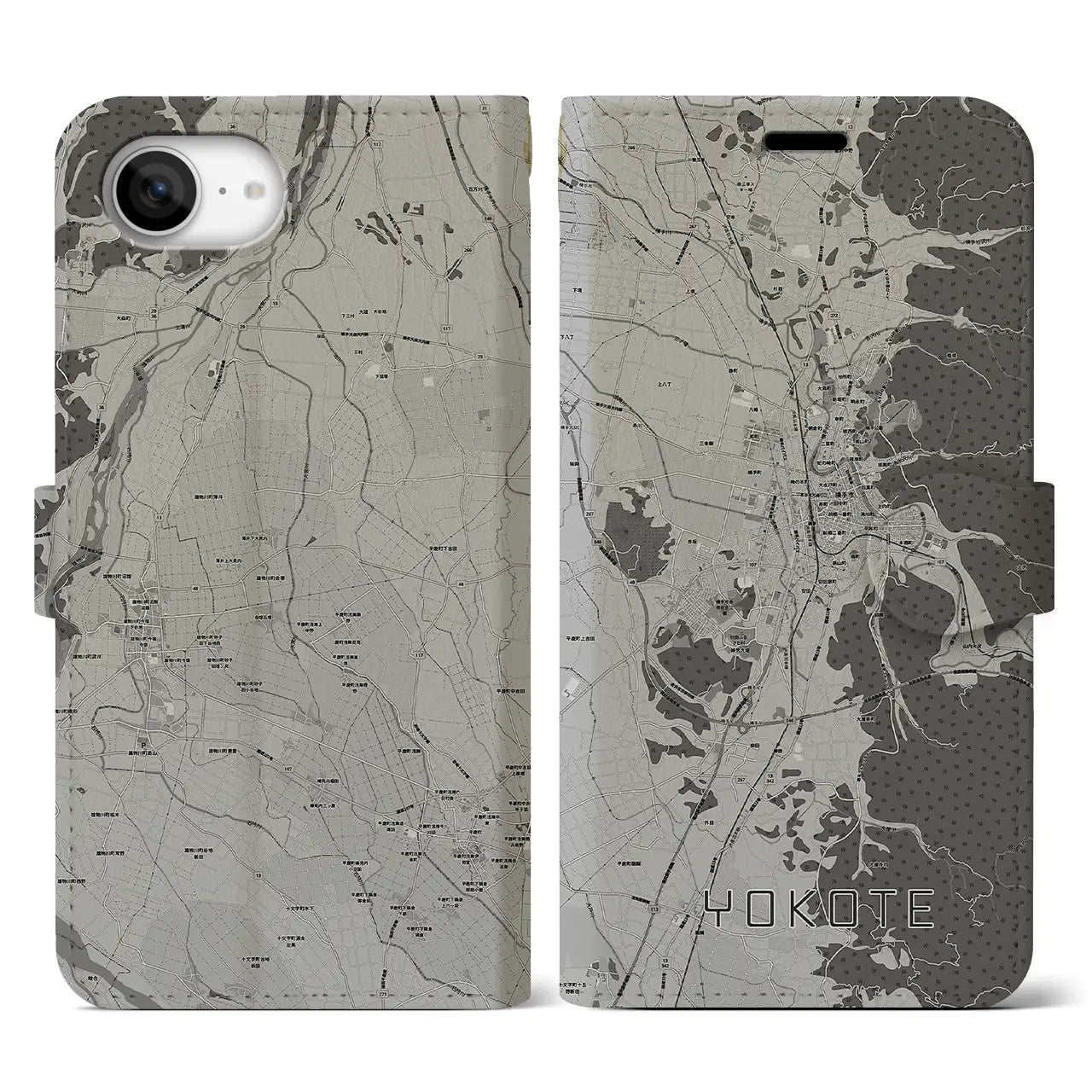 【横手(秋田県)】地図柄iPhoneケース(手帳タイプ)