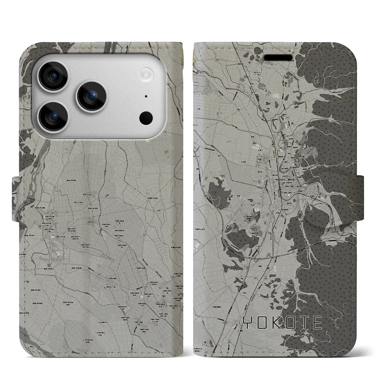 【横手(秋田県)】地図柄iPhoneケース(手帳タイプ)