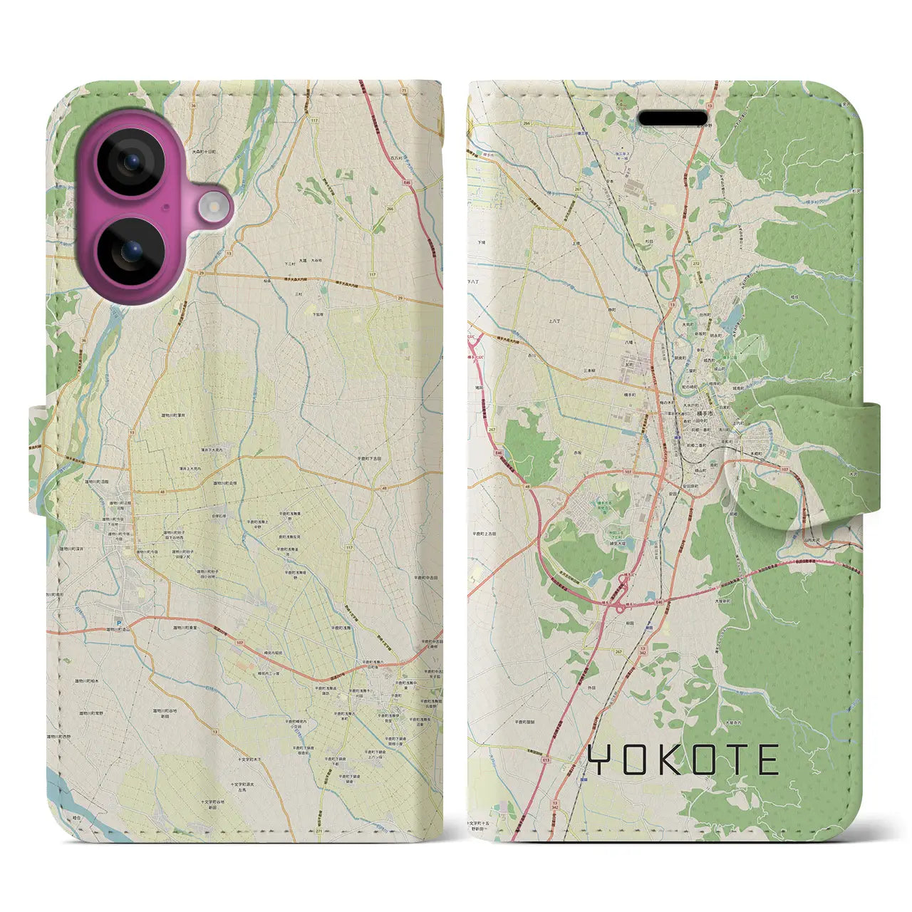 【横手(秋田県)】地図柄iPhoneケース(手帳タイプ)ナチュラル・iPhone 16 Pro 用