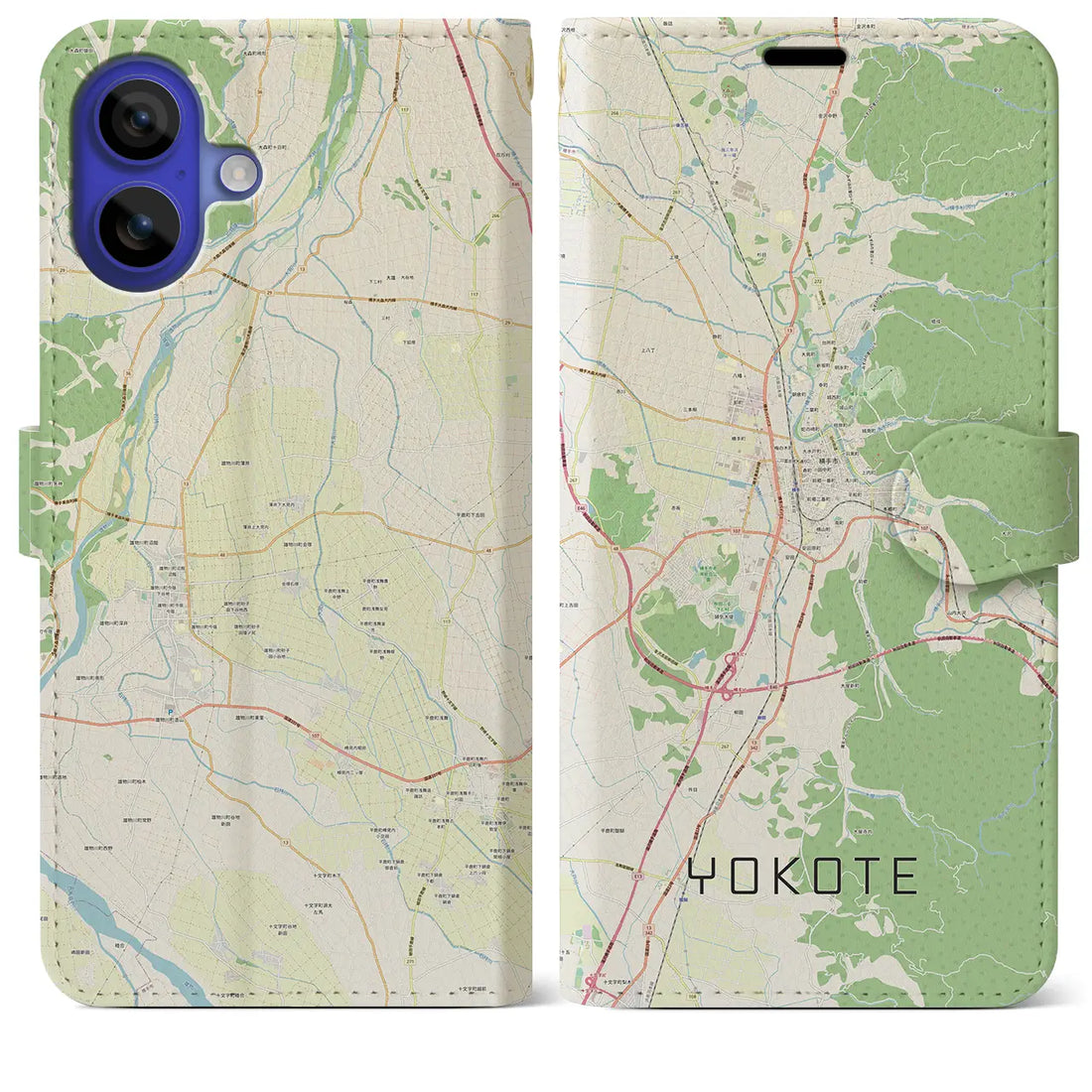 【横手(秋田県)】地図柄iPhoneケース(手帳タイプ)ナチュラル・iPhone 16 Pro Max 用