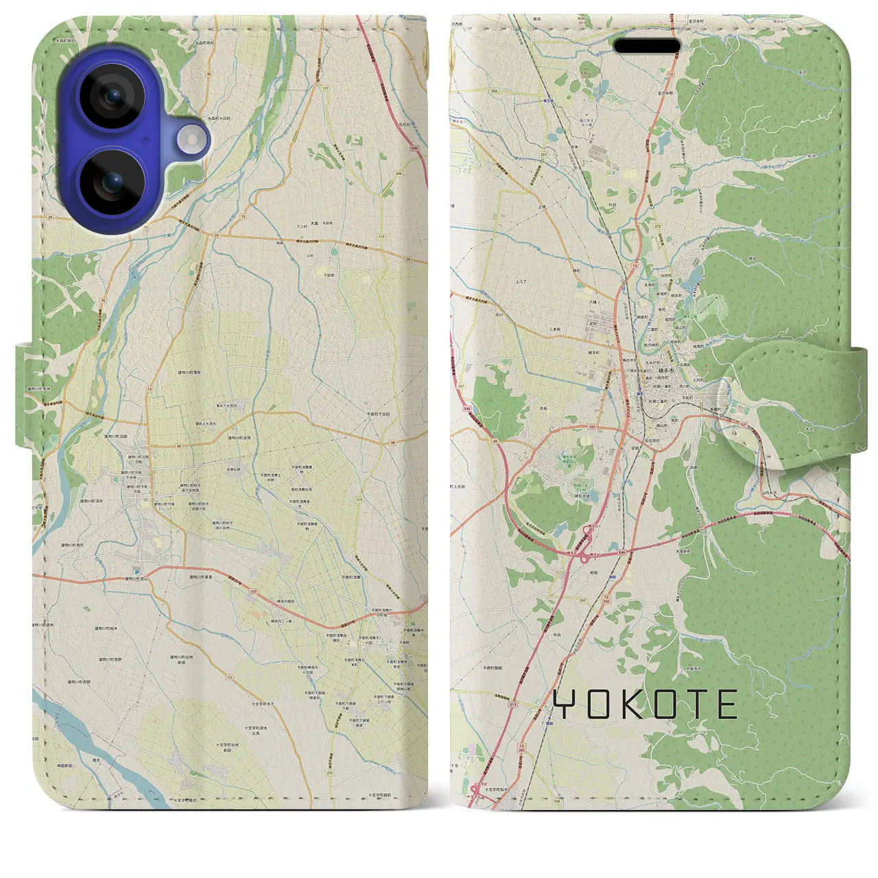 【横手(秋田県)】地図柄iPhoneケース(手帳タイプ)