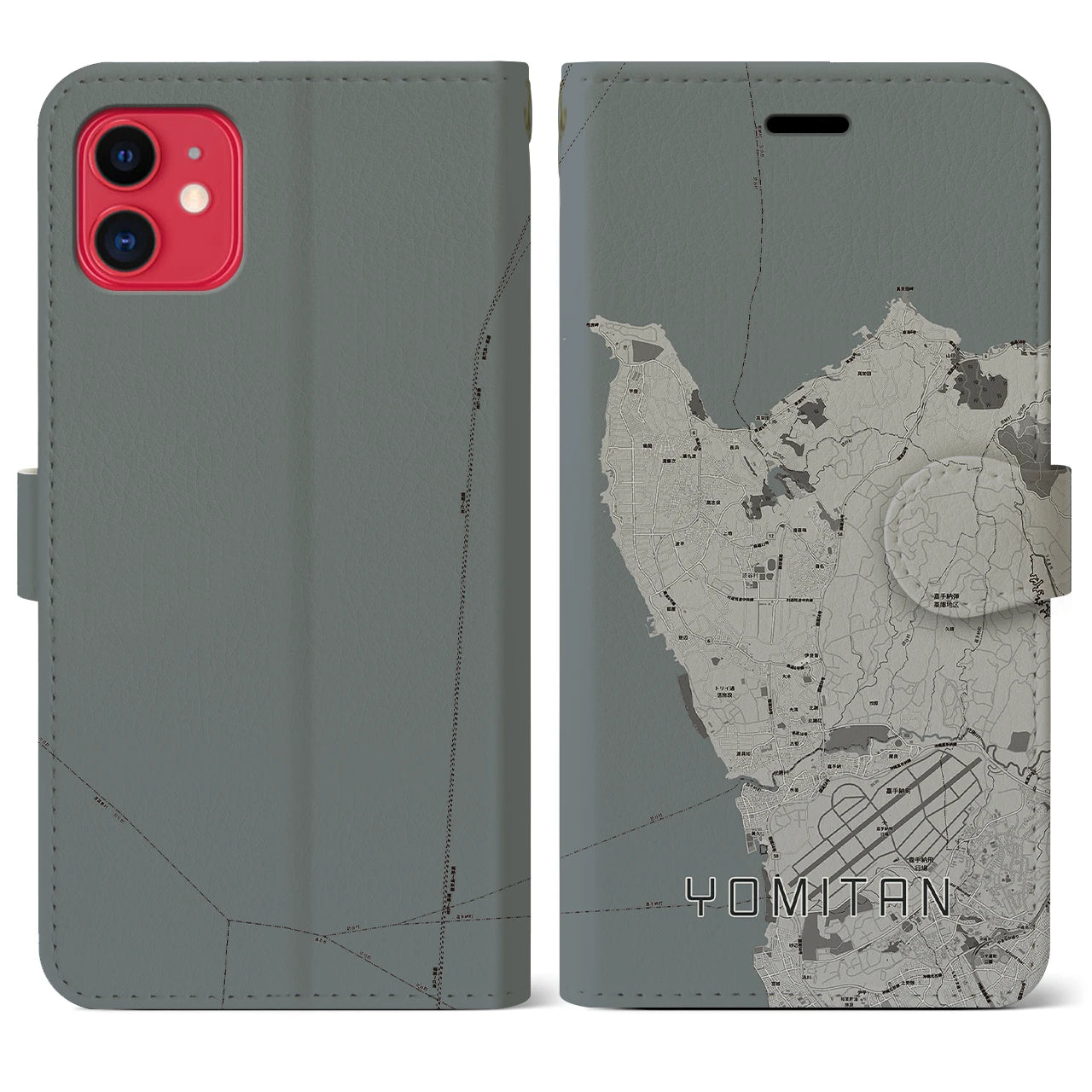 【読谷(沖縄県)】地図柄iPhoneケース(手帳タイプ)モノトーン・iPhone 11 用